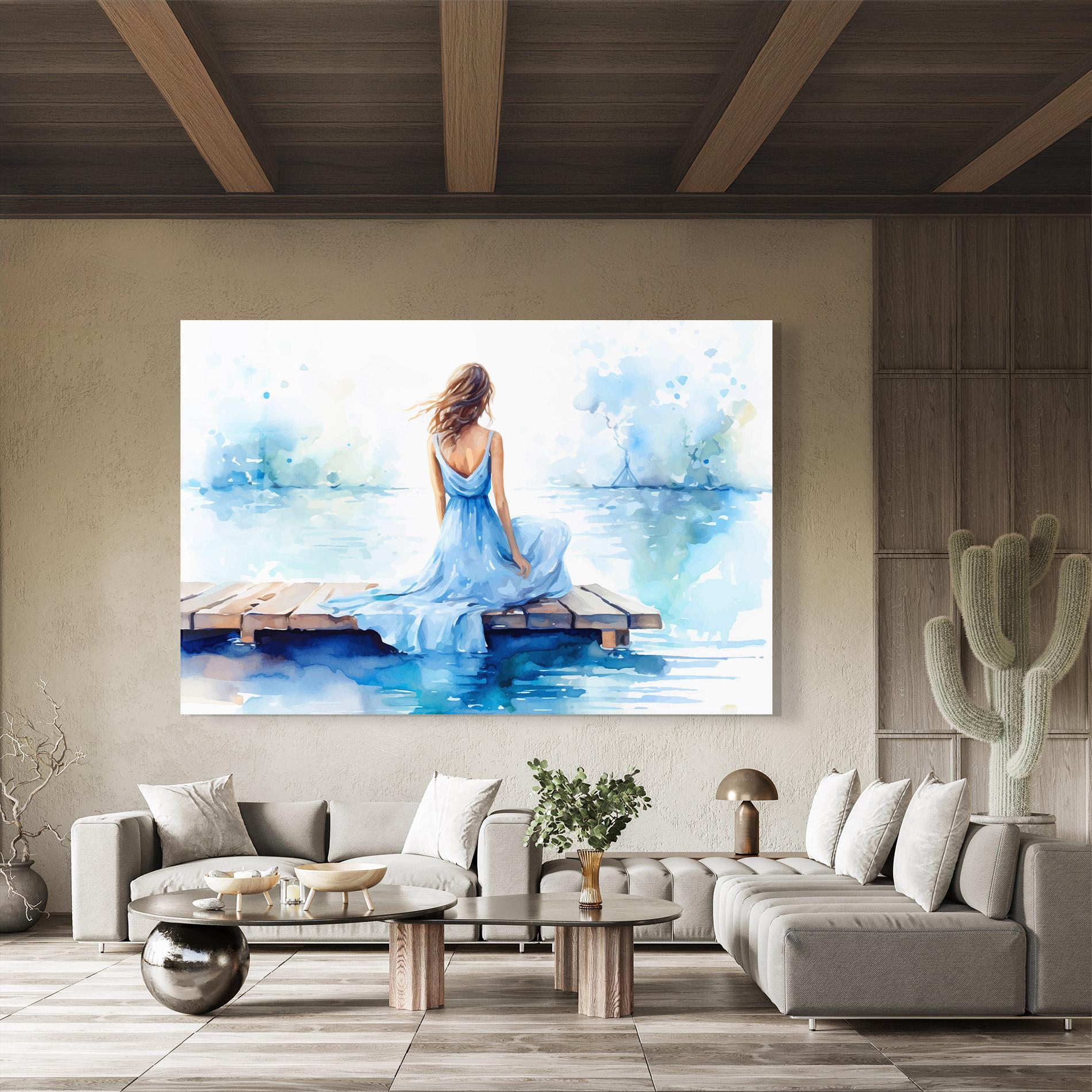 Glasbild Lake Blue Woman mockup 8