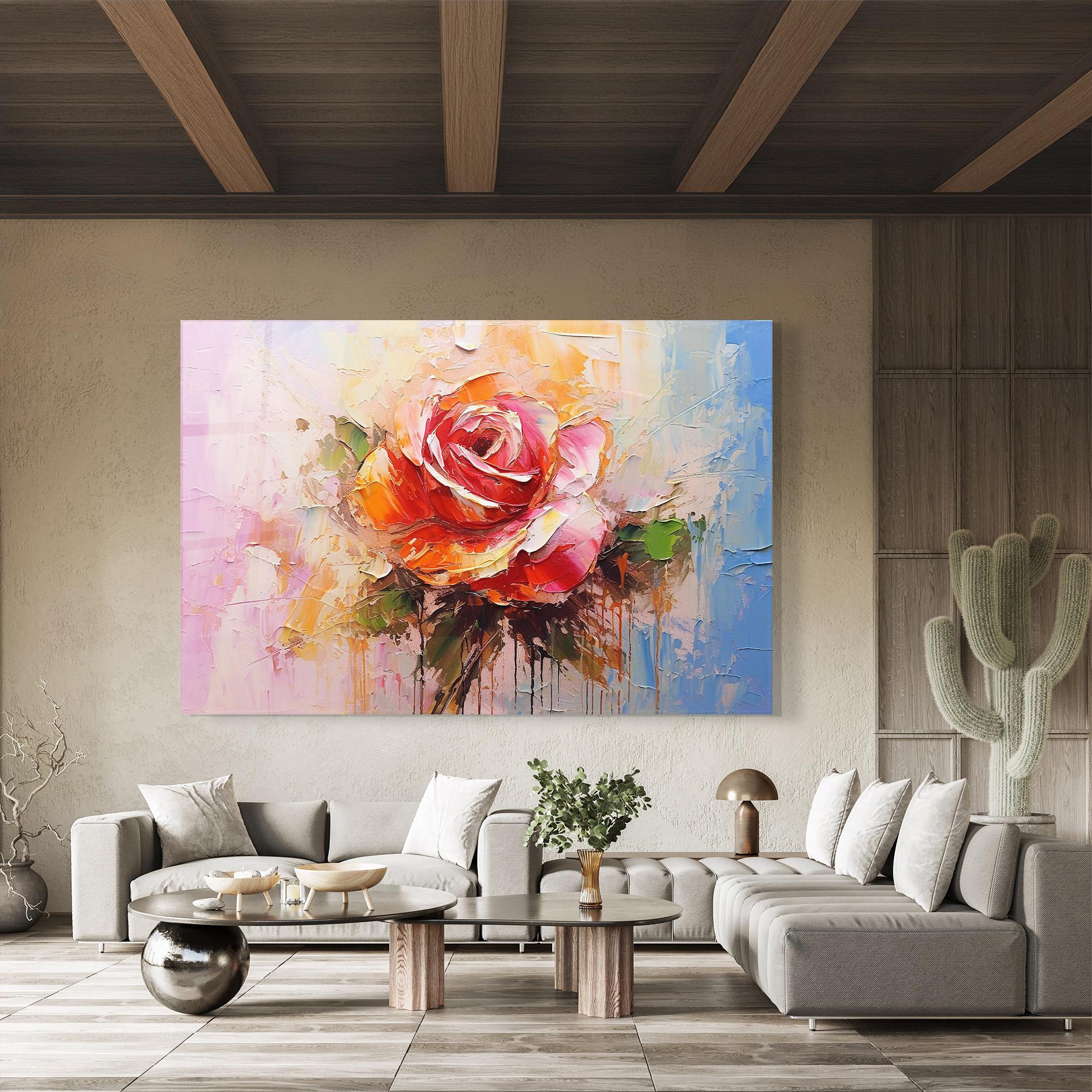 Glasbild Red Pink Orange Art mockup 8