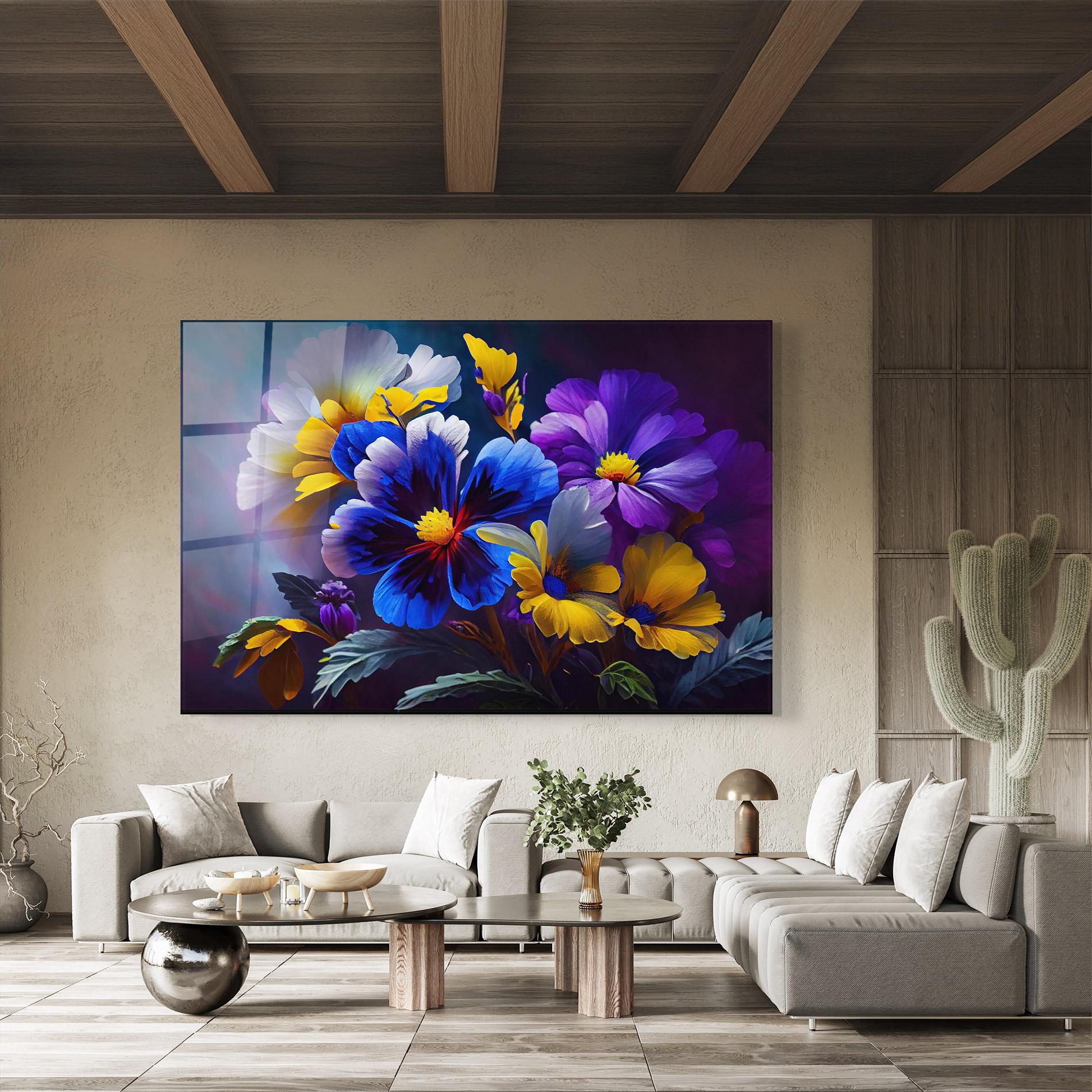 Glasbild Vibrant Floral Art mockup 8