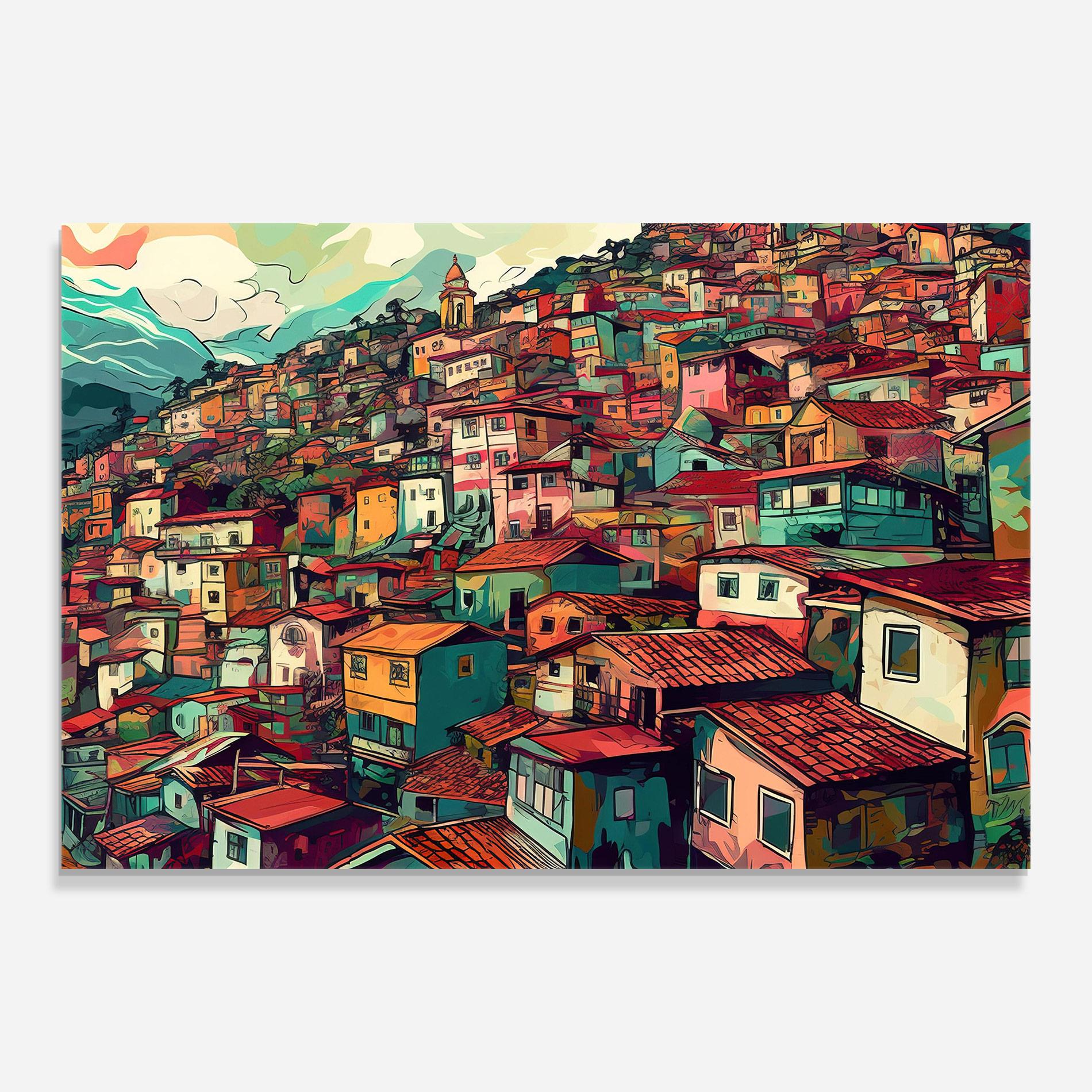 Glasbild Old Houses Morning mockup 0