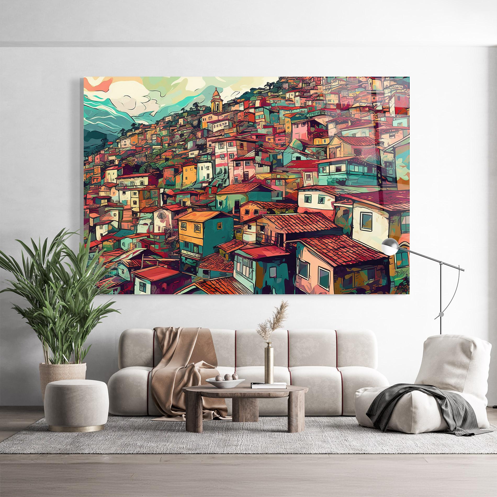 Glasbild Old Houses Morning mockup 9