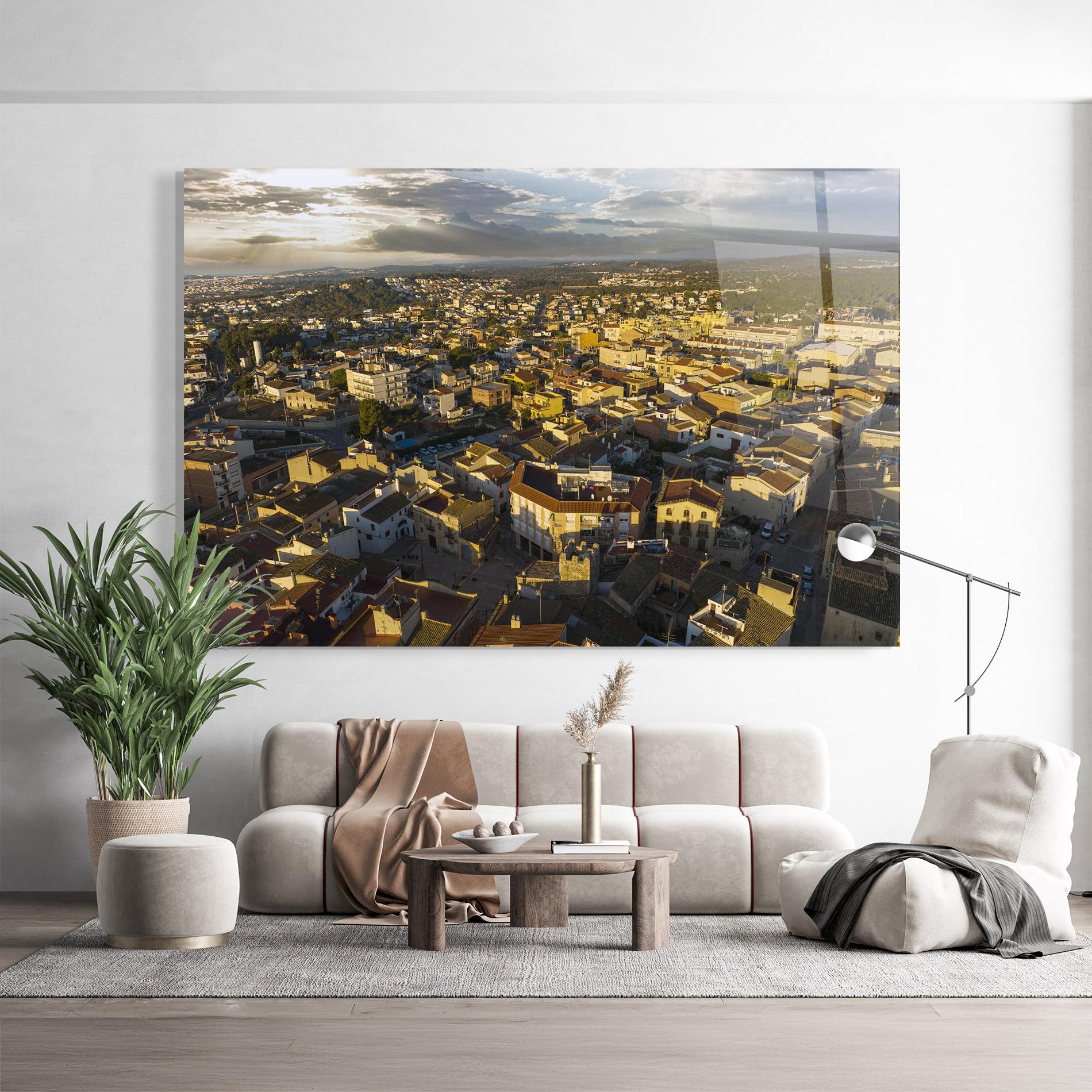 Glasbild Streets Town Sunrise mockup 9