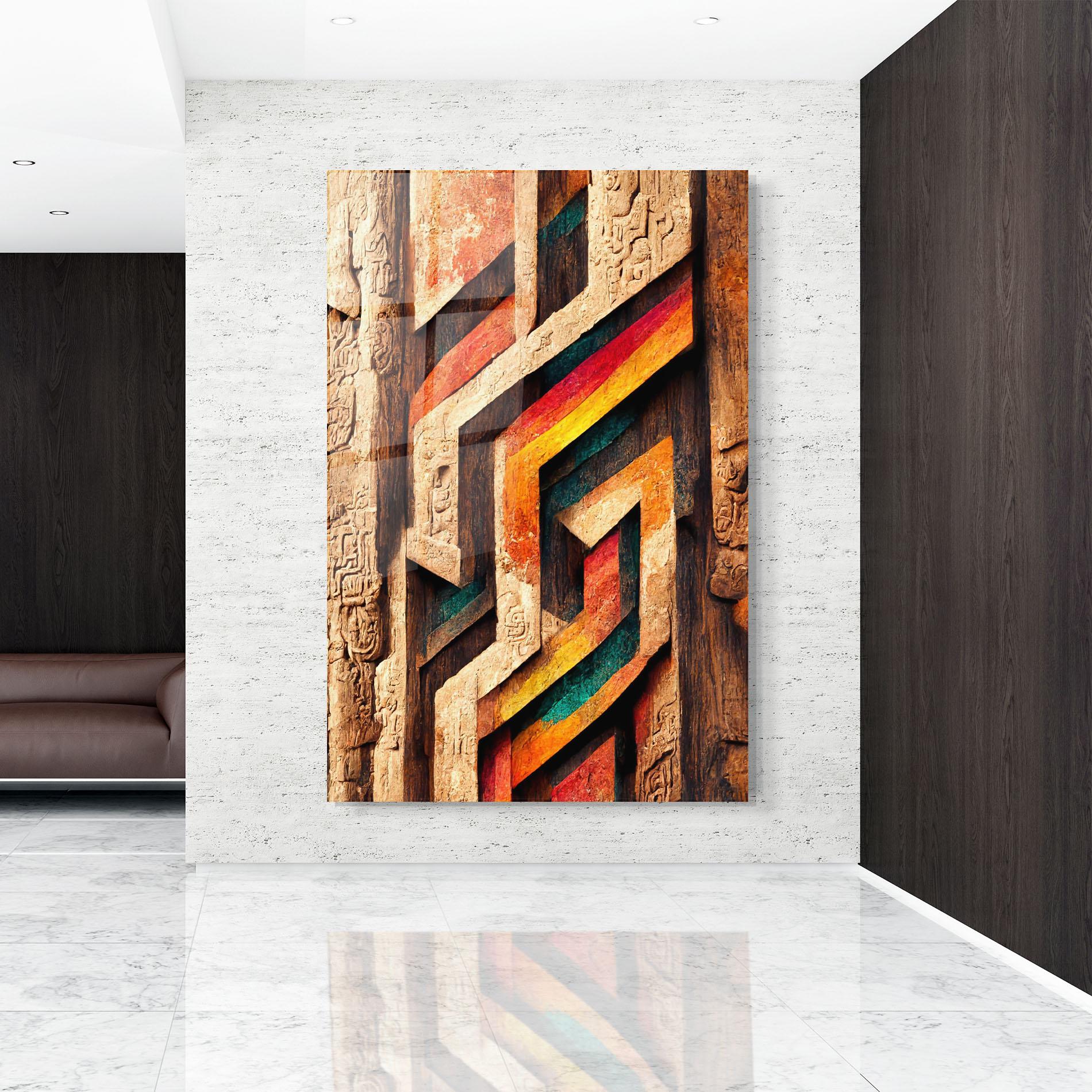 Glasbild Mayan Style Wood mockup 9
