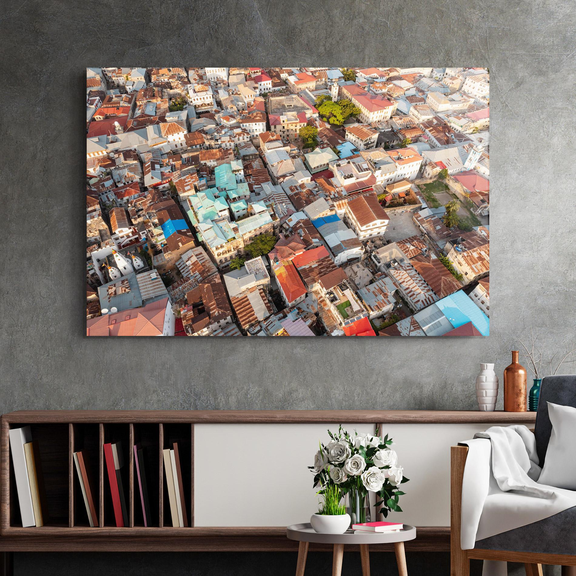 Glasbild Island Tanzania Buildings mockup 2