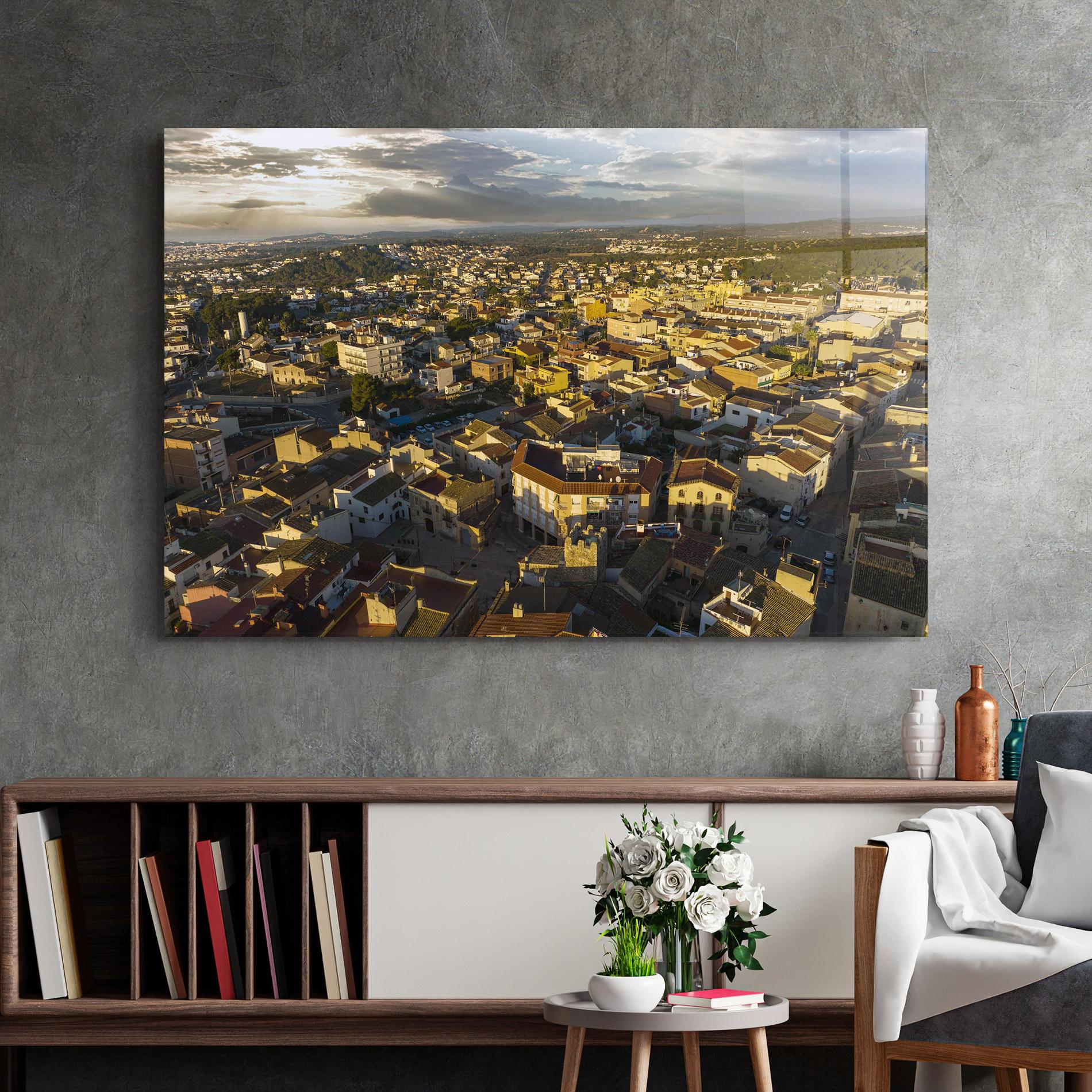 Glasbild Streets Town Sunrise mockup 2