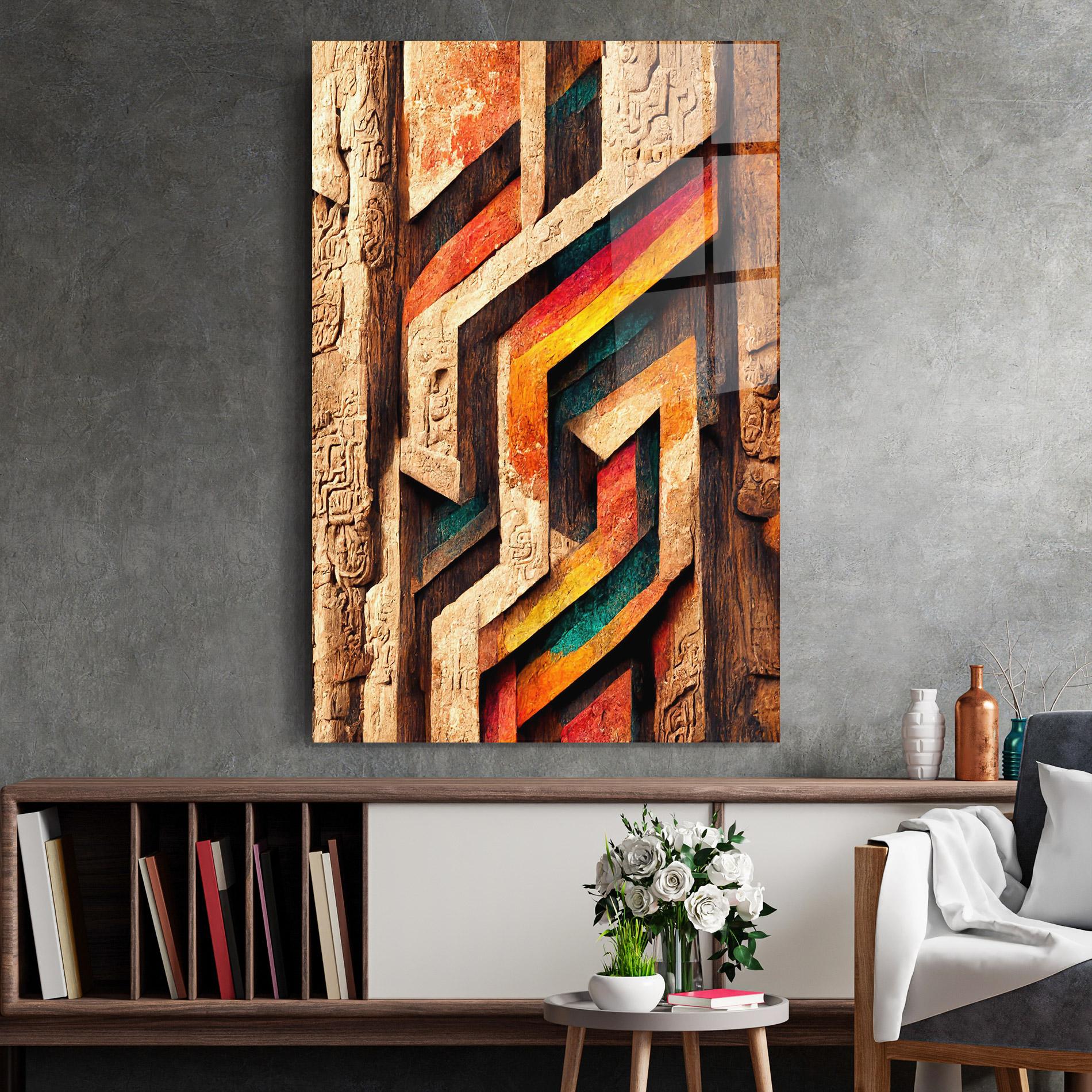 Glasbild Mayan Style Wood mockup 2