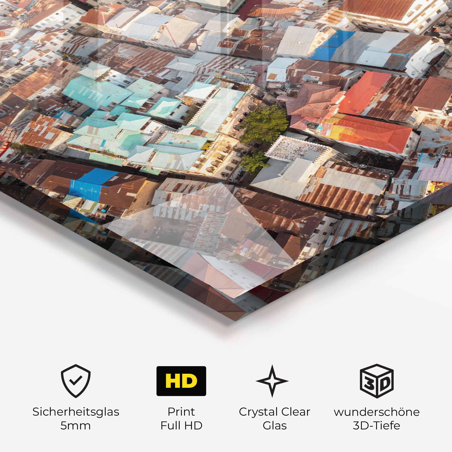 Glasbild Island Tanzania Buildings mockup 3