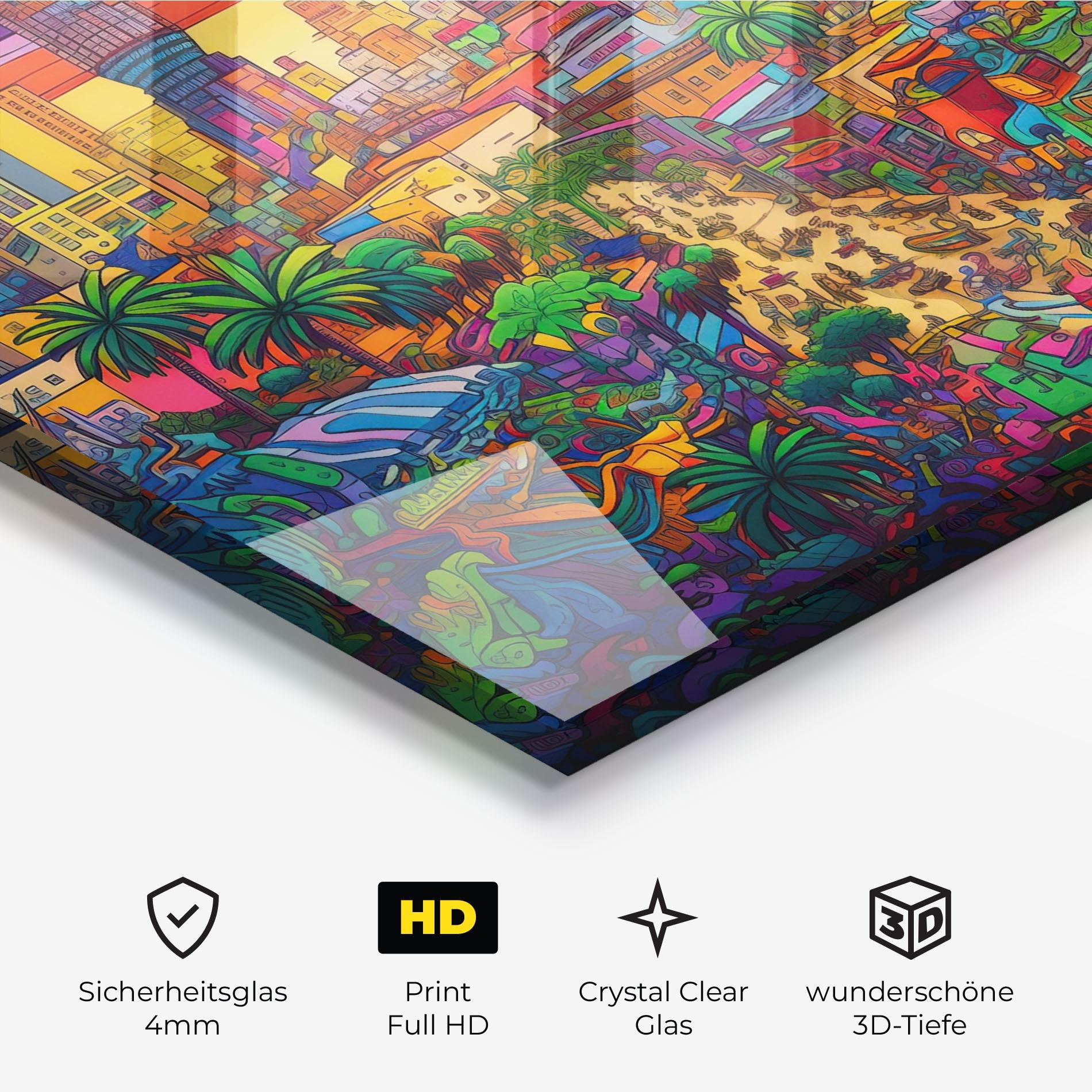 Glasbild Colorful Mural City mockup 3
