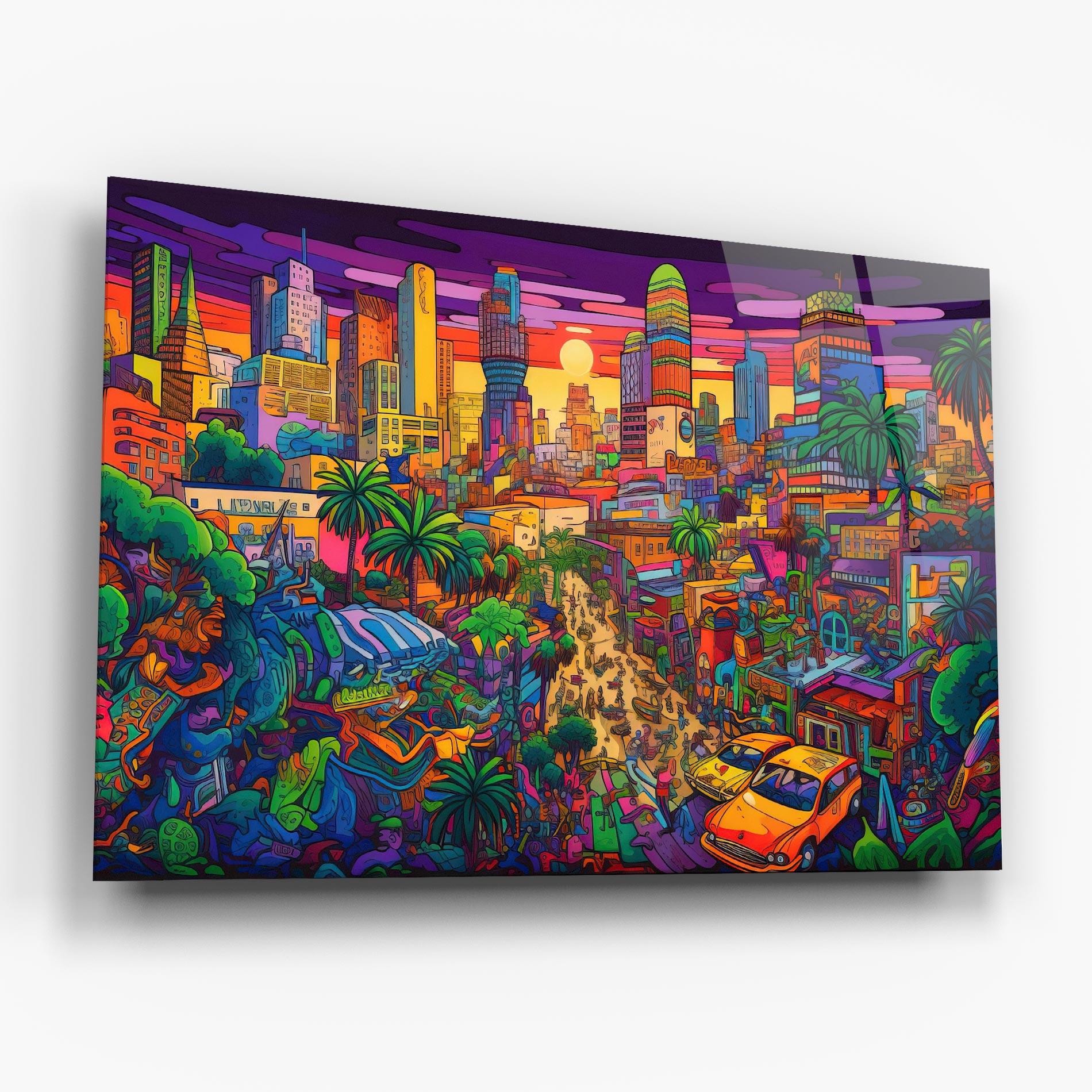 Glasbild Colorful Mural City mockup 6