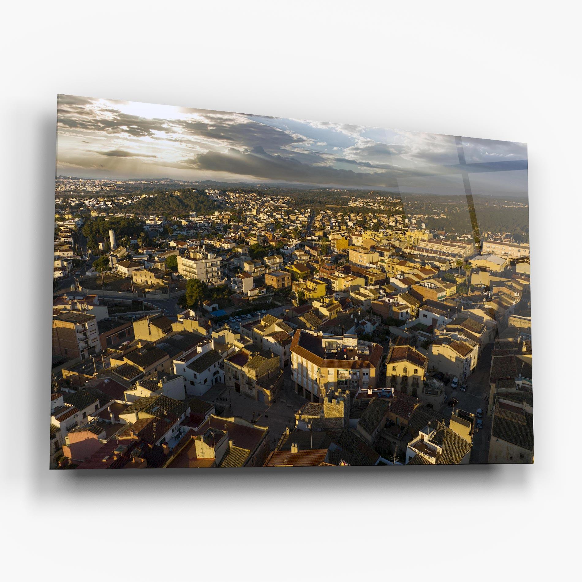 Glasbild Streets Town Sunrise mockup 6