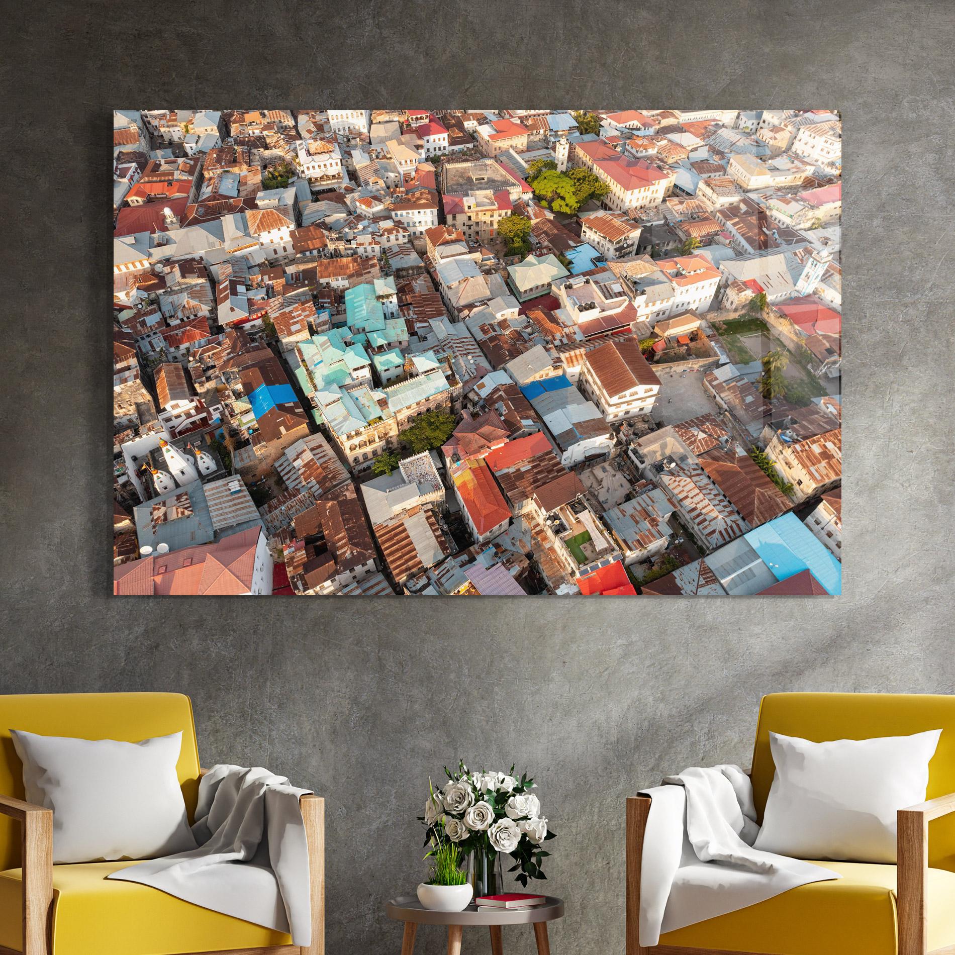 Glasbild Island Tanzania Buildings mockup 4