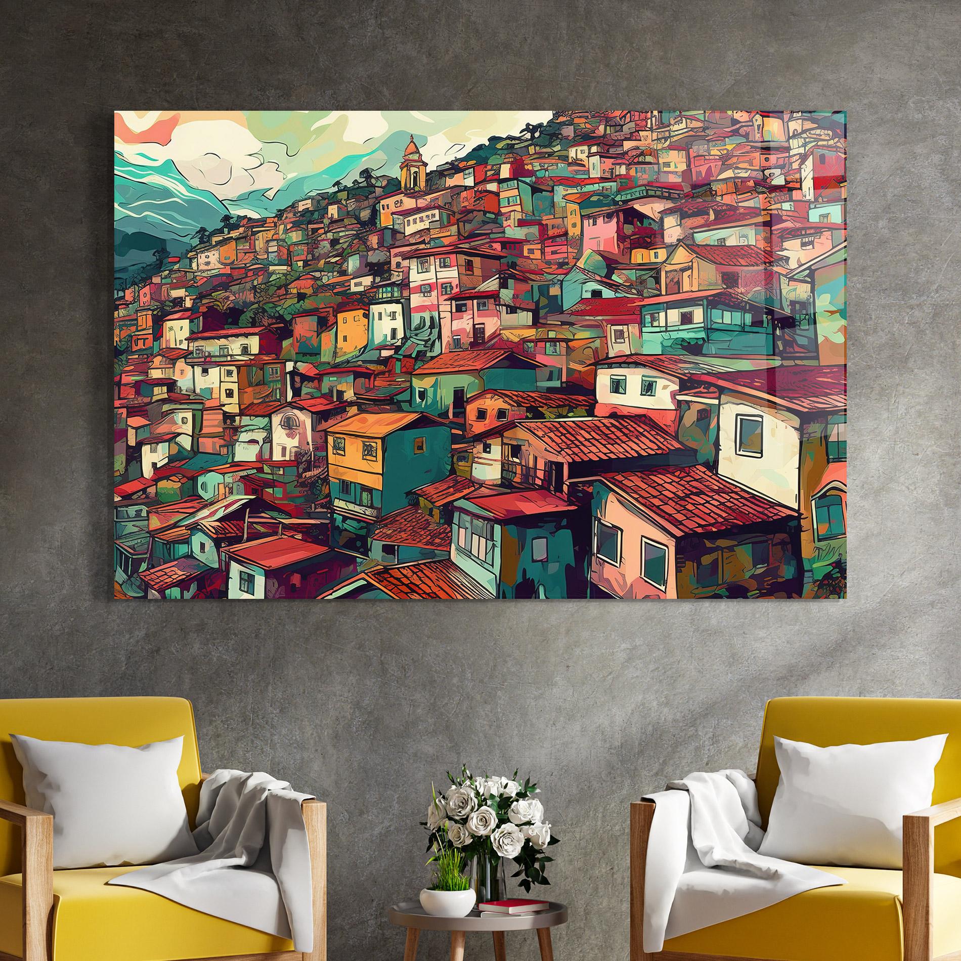 Glasbild Old Houses Morning mockup 4