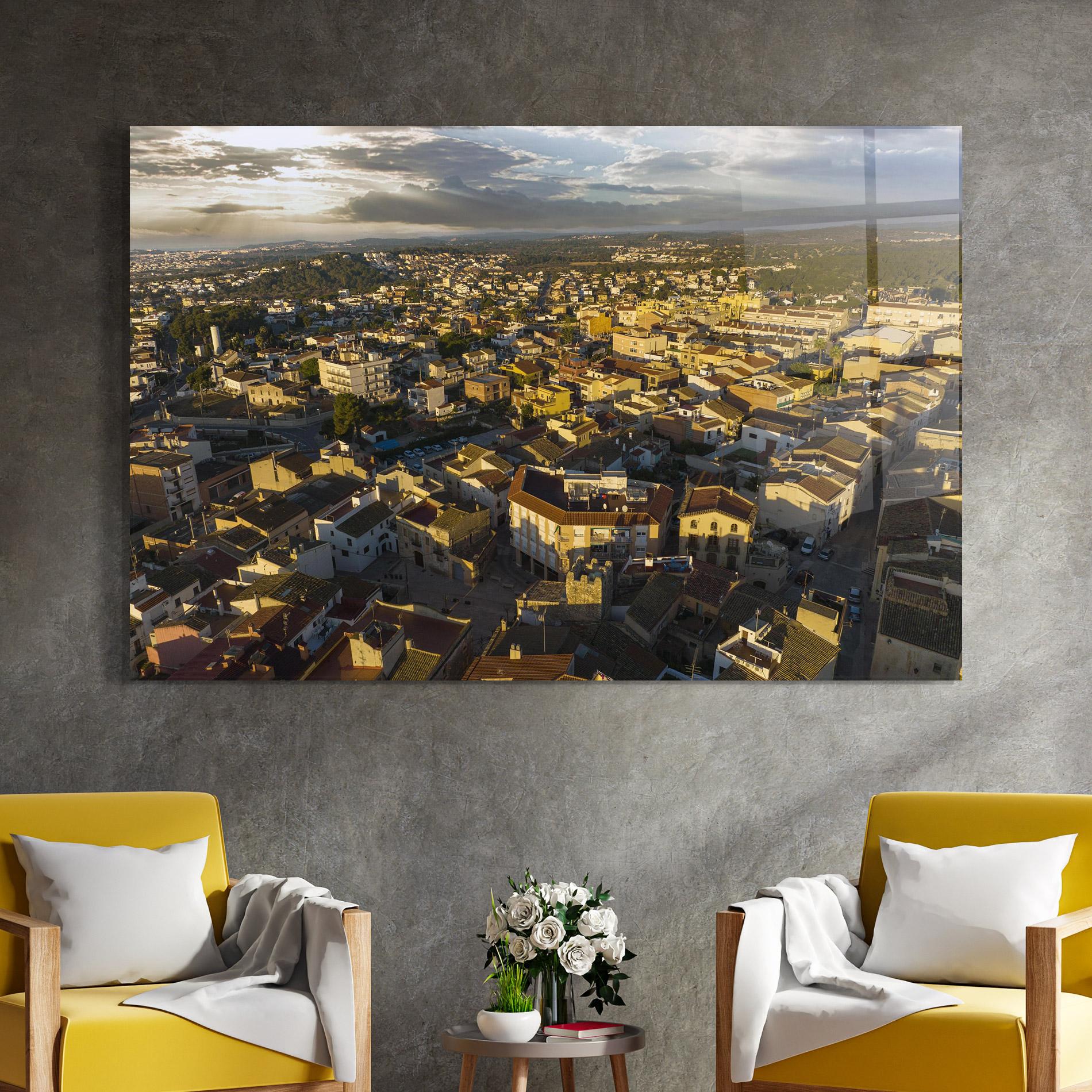 Glasbild Streets Town Sunrise mockup 4