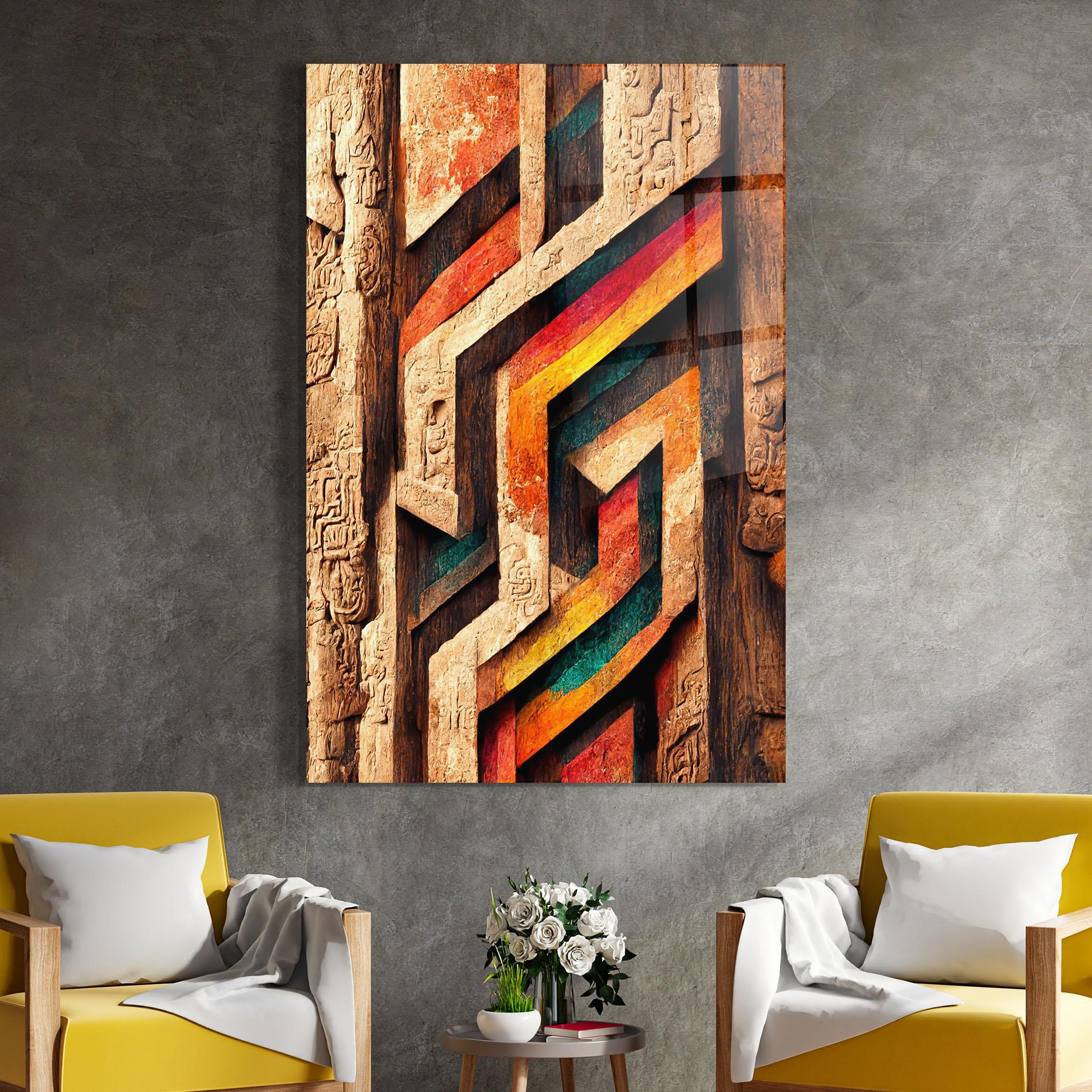 Glasbild Mayan Style Wood mockup 4