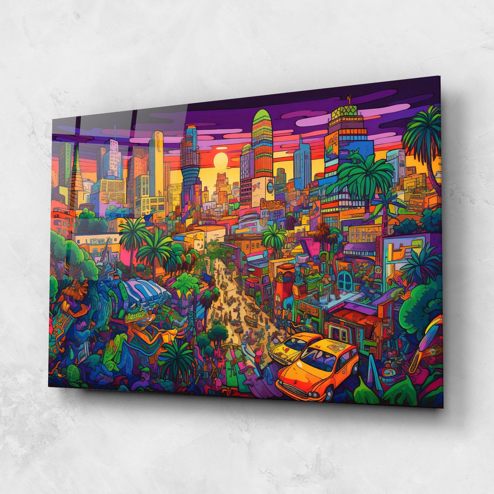 Glasbild Colorful Mural City mockup 1