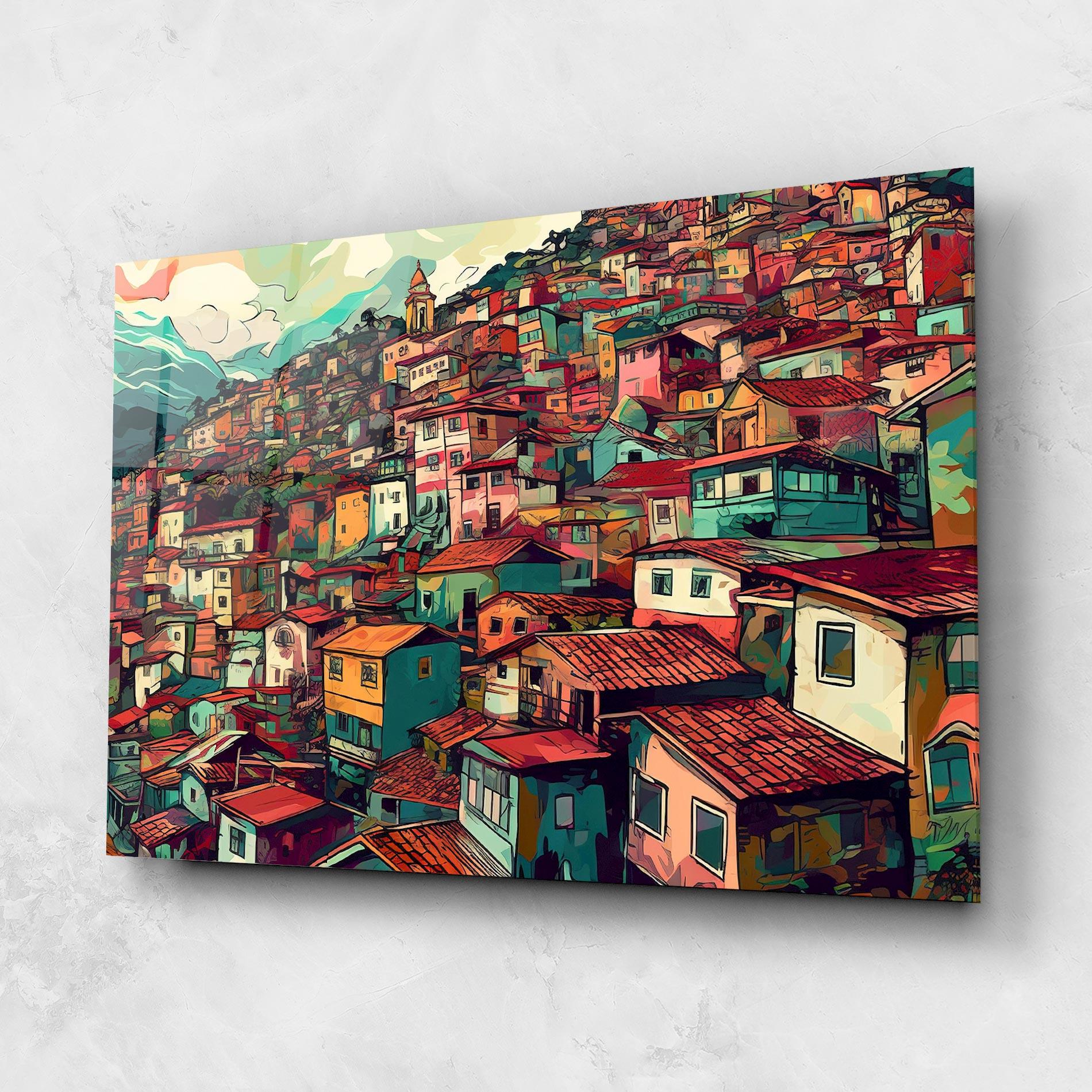 Glasbild Old Houses Morning mockup 1