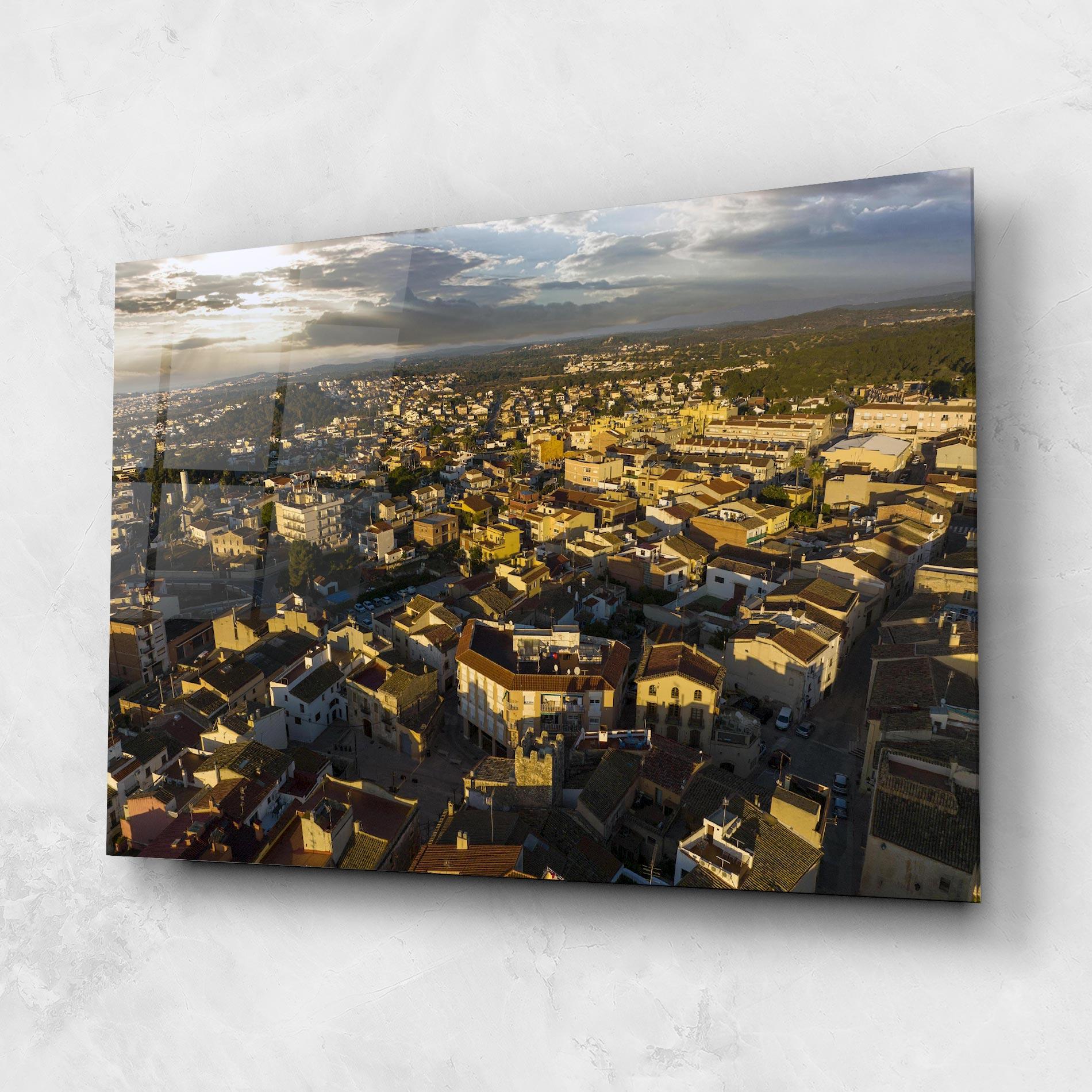 Glasbild Streets Town Sunrise mockup 1