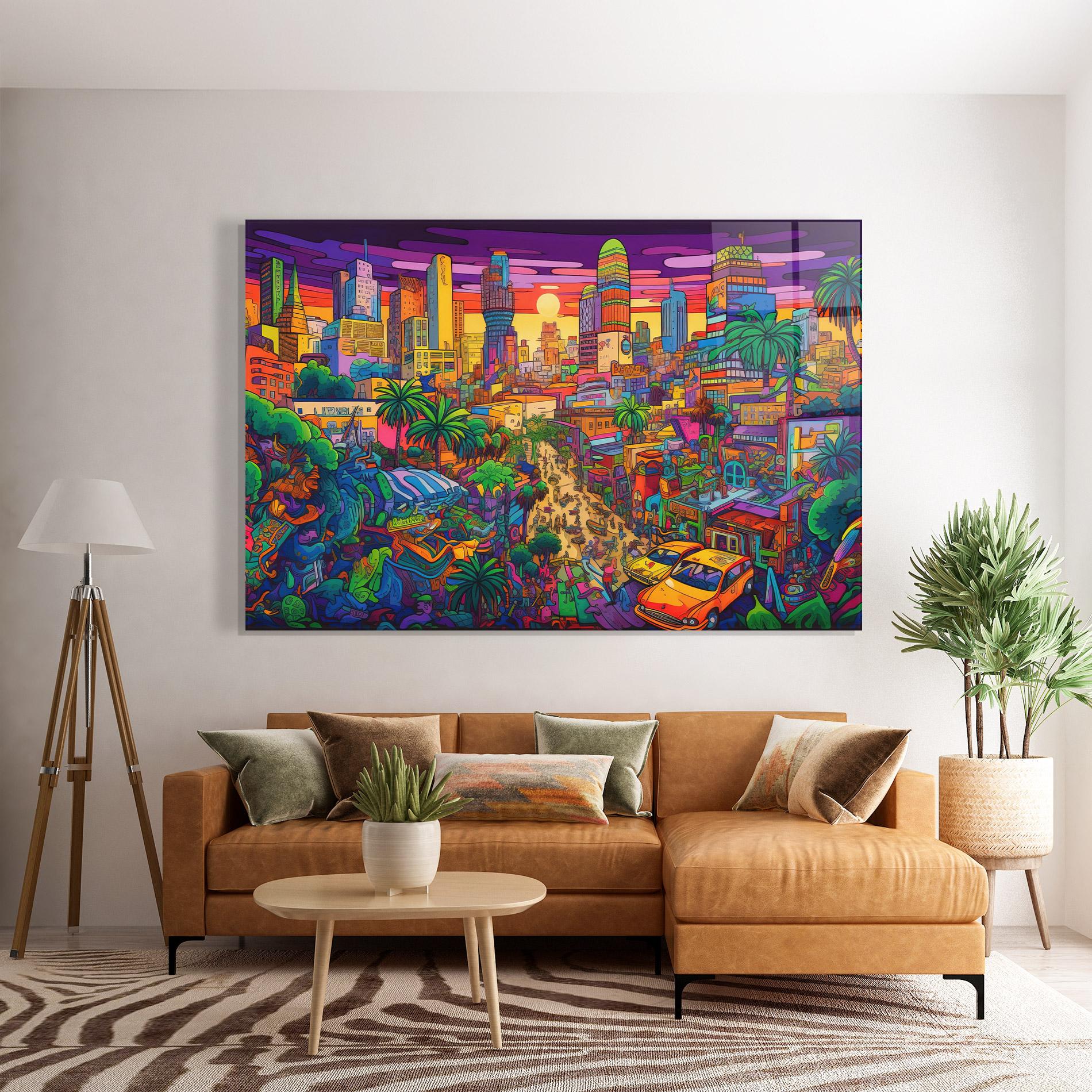 Glasbild Colorful Mural City mockup 7