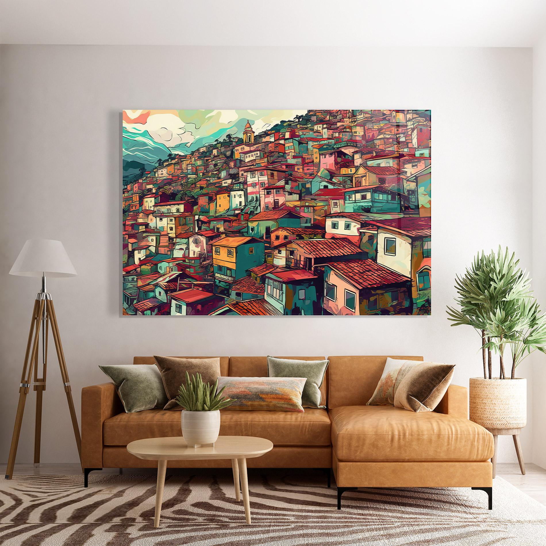 Glasbild Old Houses Morning mockup 7