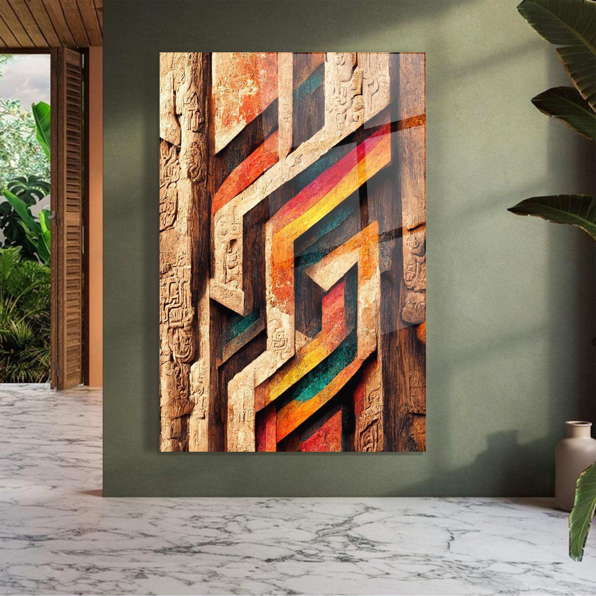 Glasbild Mayan Style Wood mockup 7