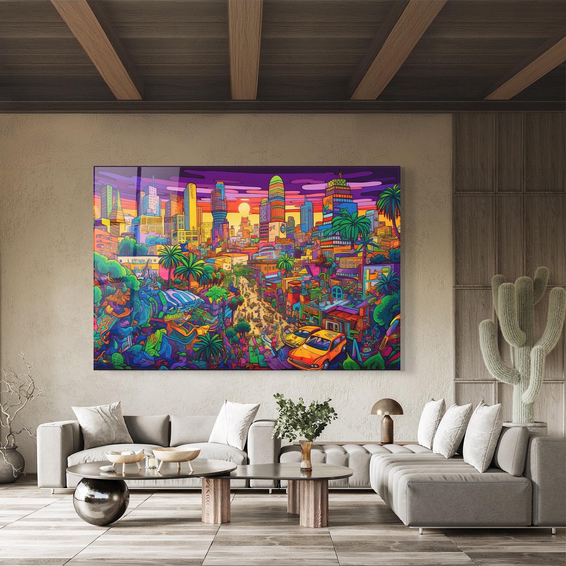 Glasbild Colorful Mural City mockup 8