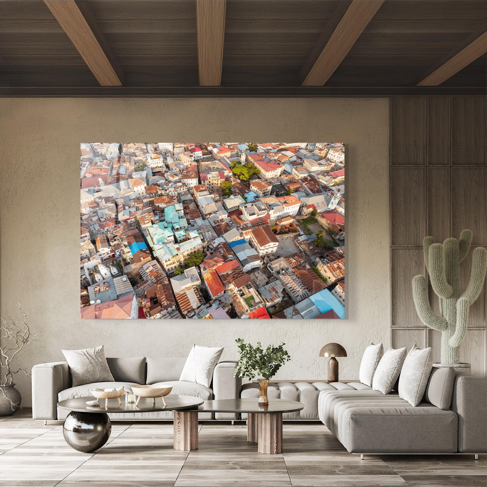 Glasbild Island Tanzania Buildings mockup 8