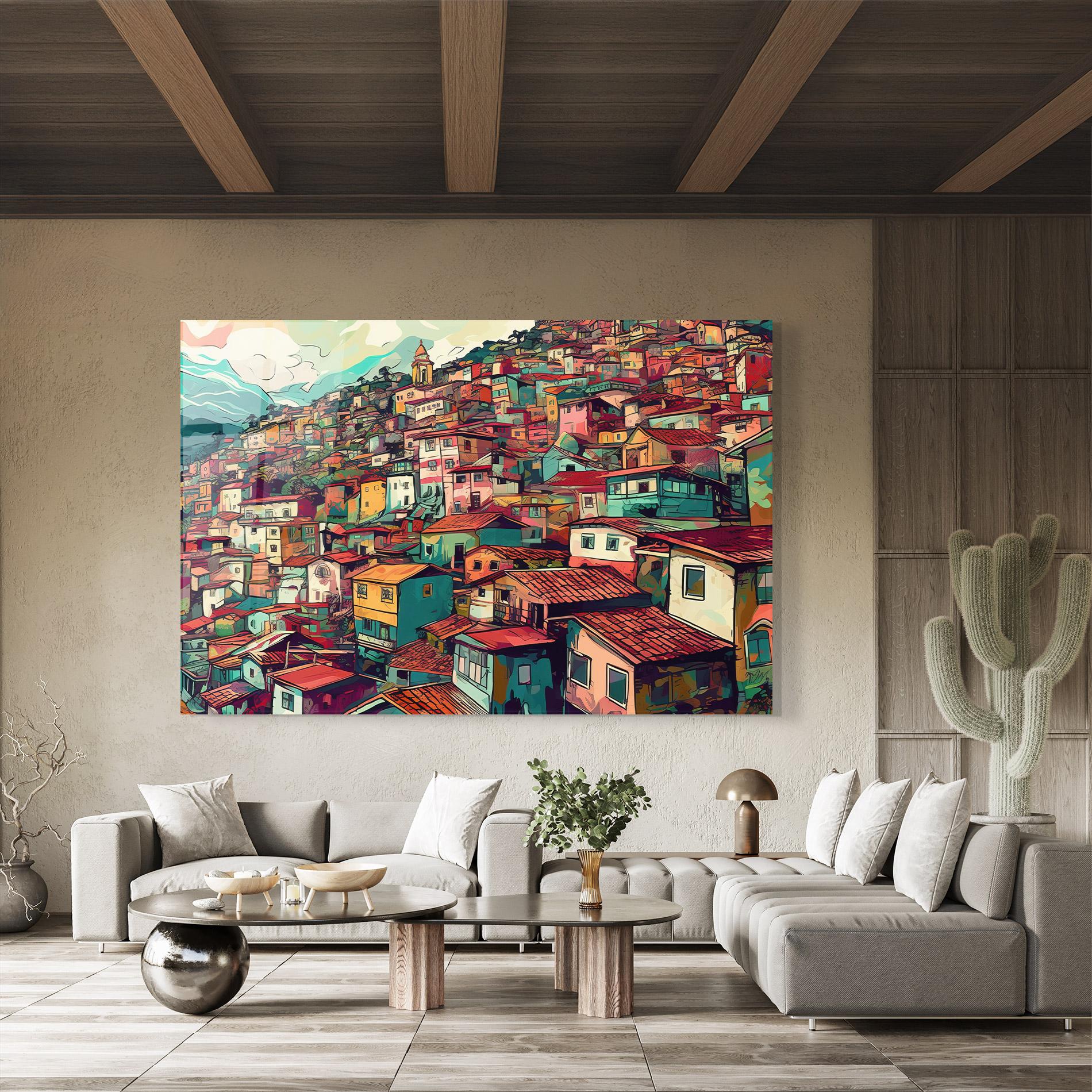 Glasbild Old Houses Morning mockup 8