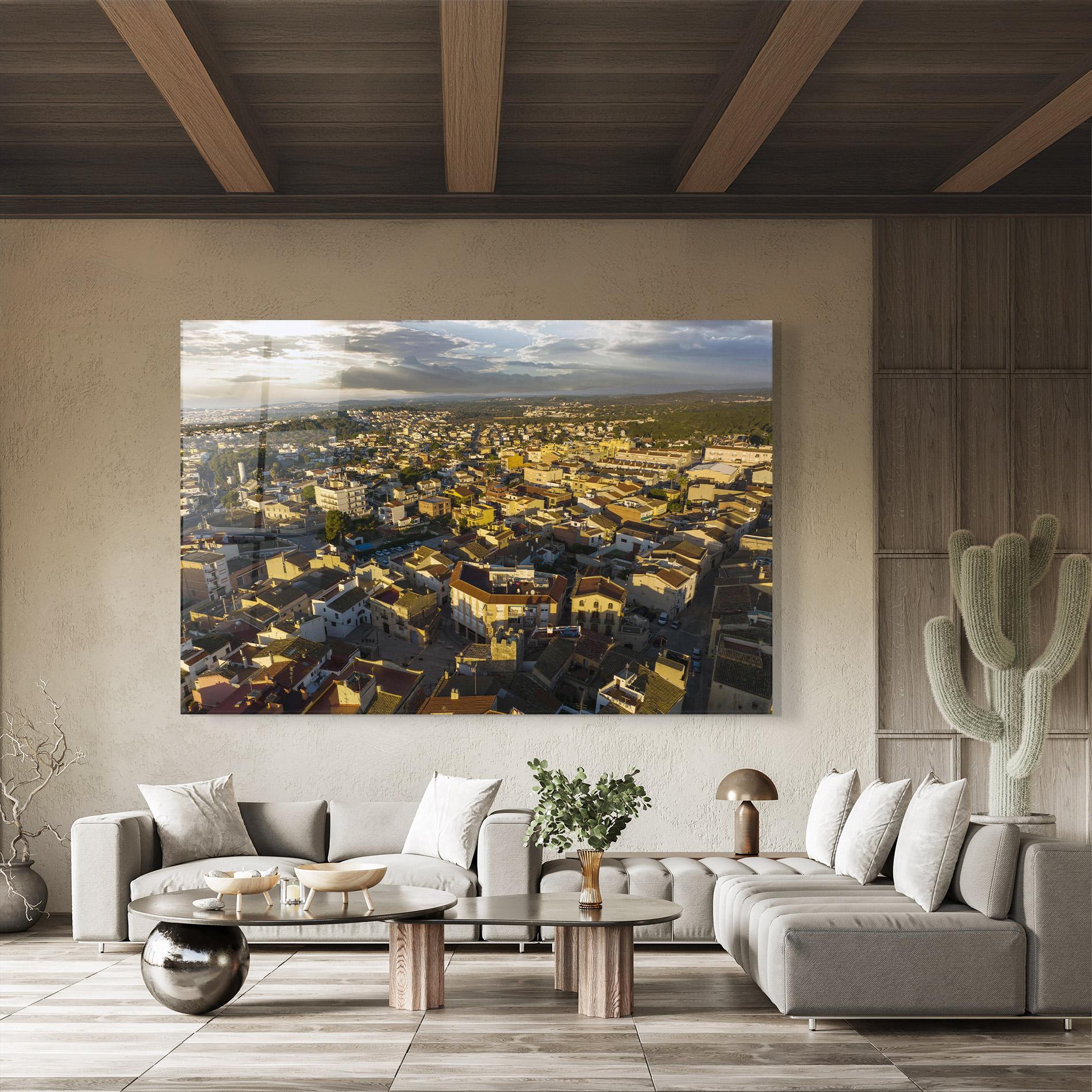 Glasbild Streets Town Sunrise mockup 8