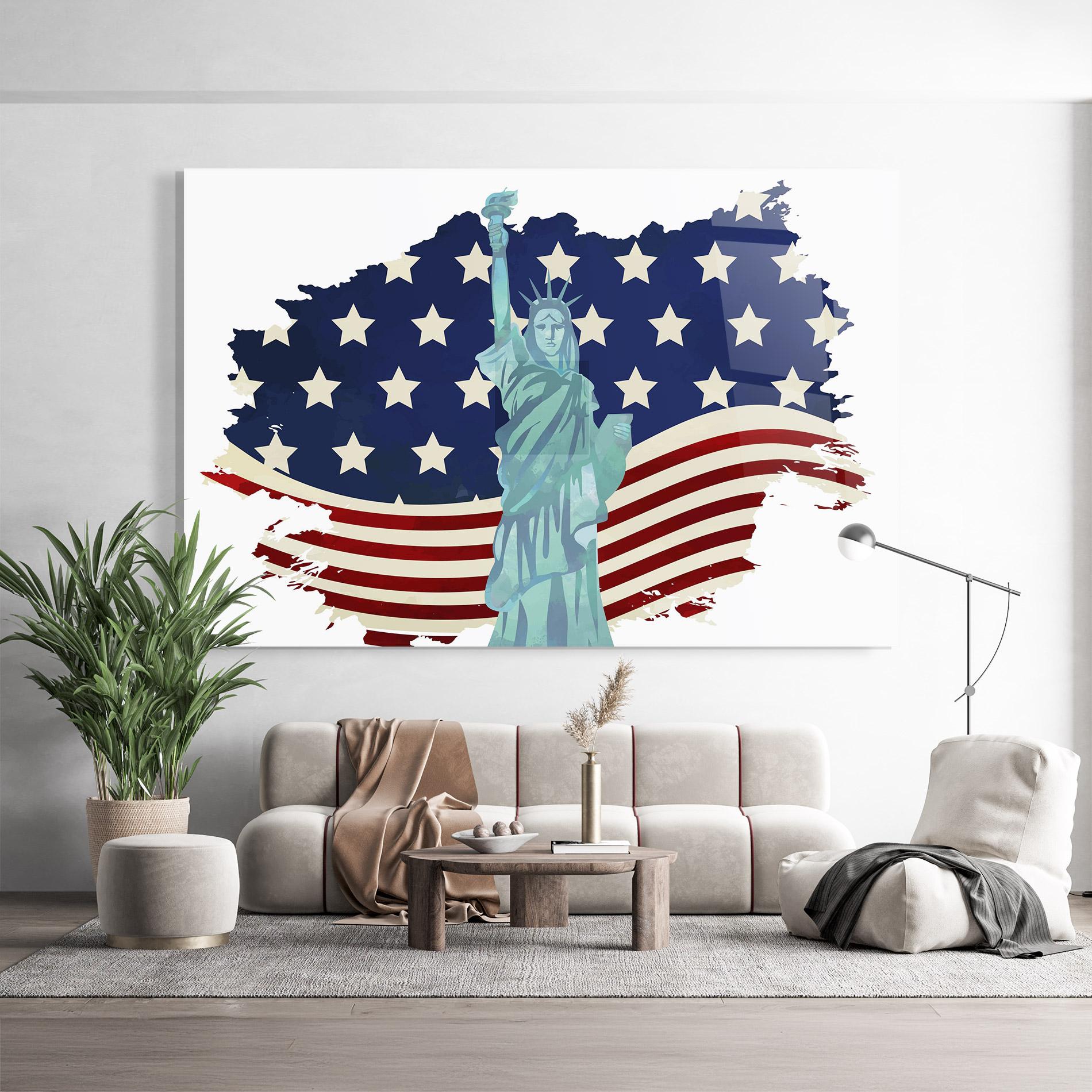 Glasbild Usa Flag Statue mockup 9