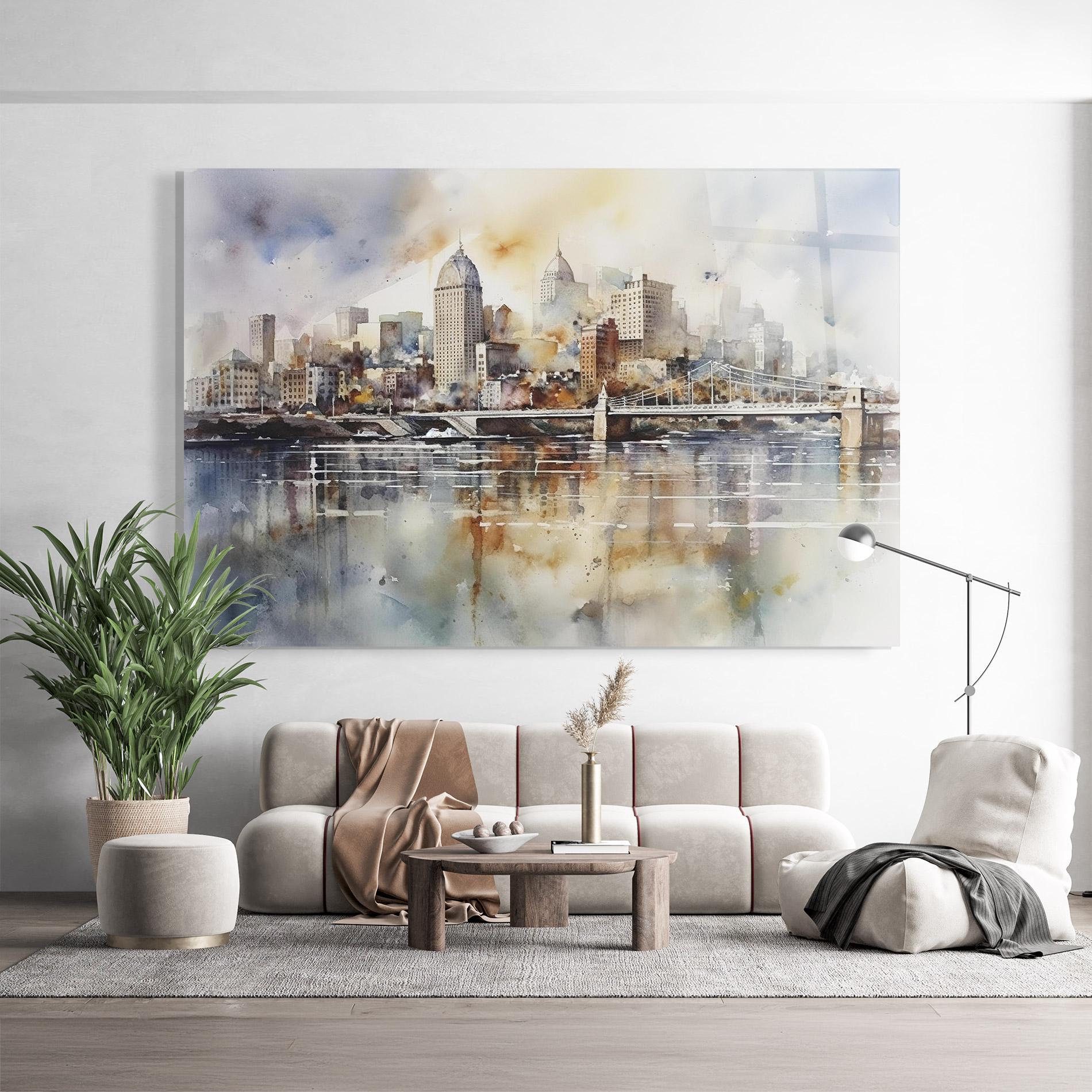 Glasbild Watercolor Skyline mockup 9