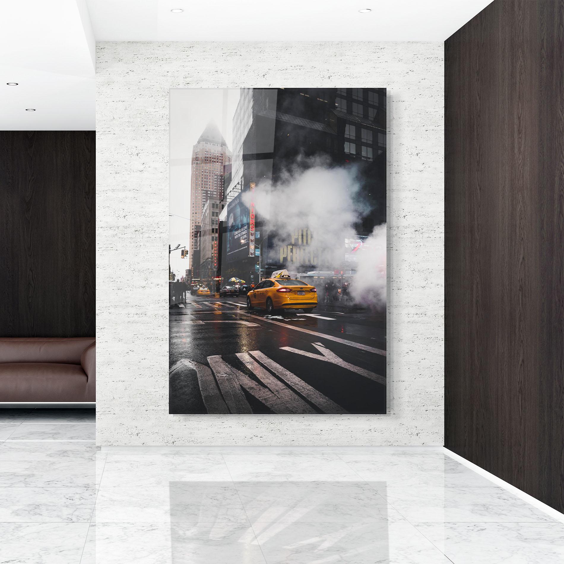 Glasbild Taxi Smoke City mockup 9