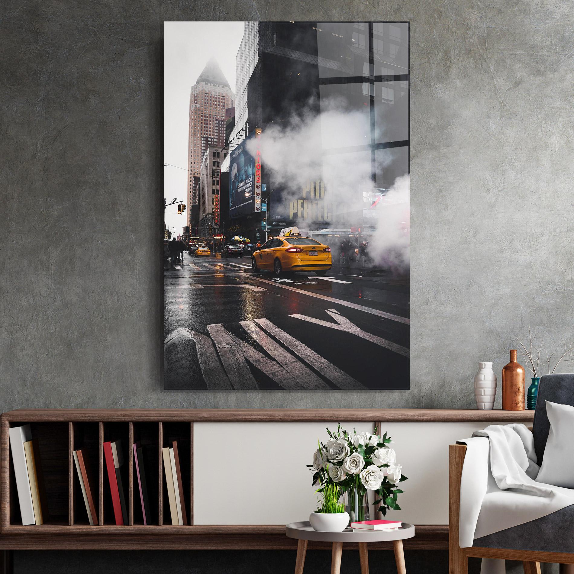 Glasbild Taxi Smoke City mockup 2