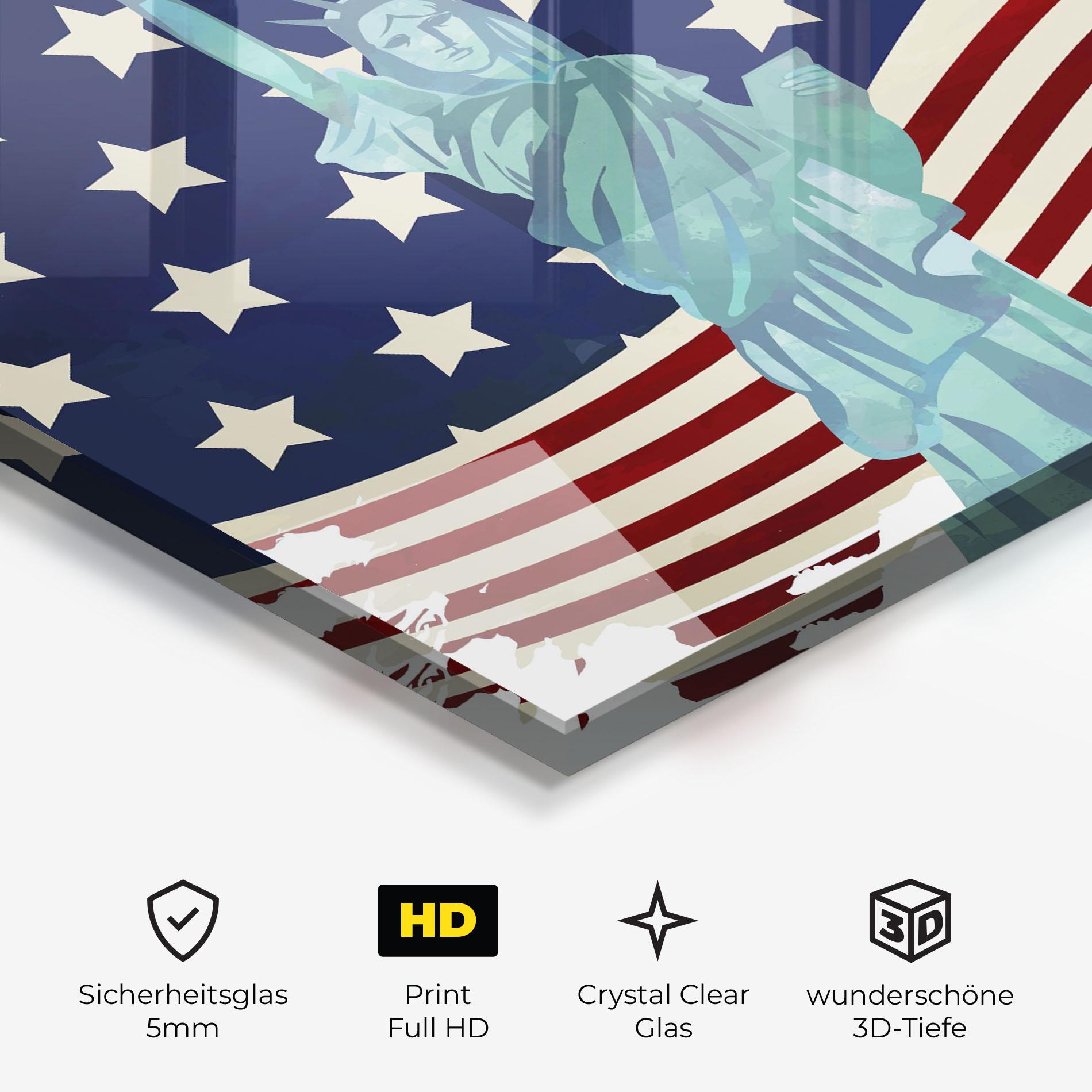 Glasbild Usa Flag Statue mockup 3