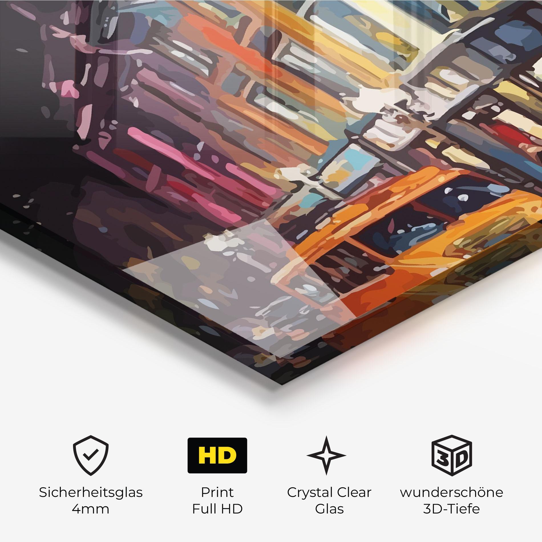 Glasbild Yellow Car City Art mockup 3