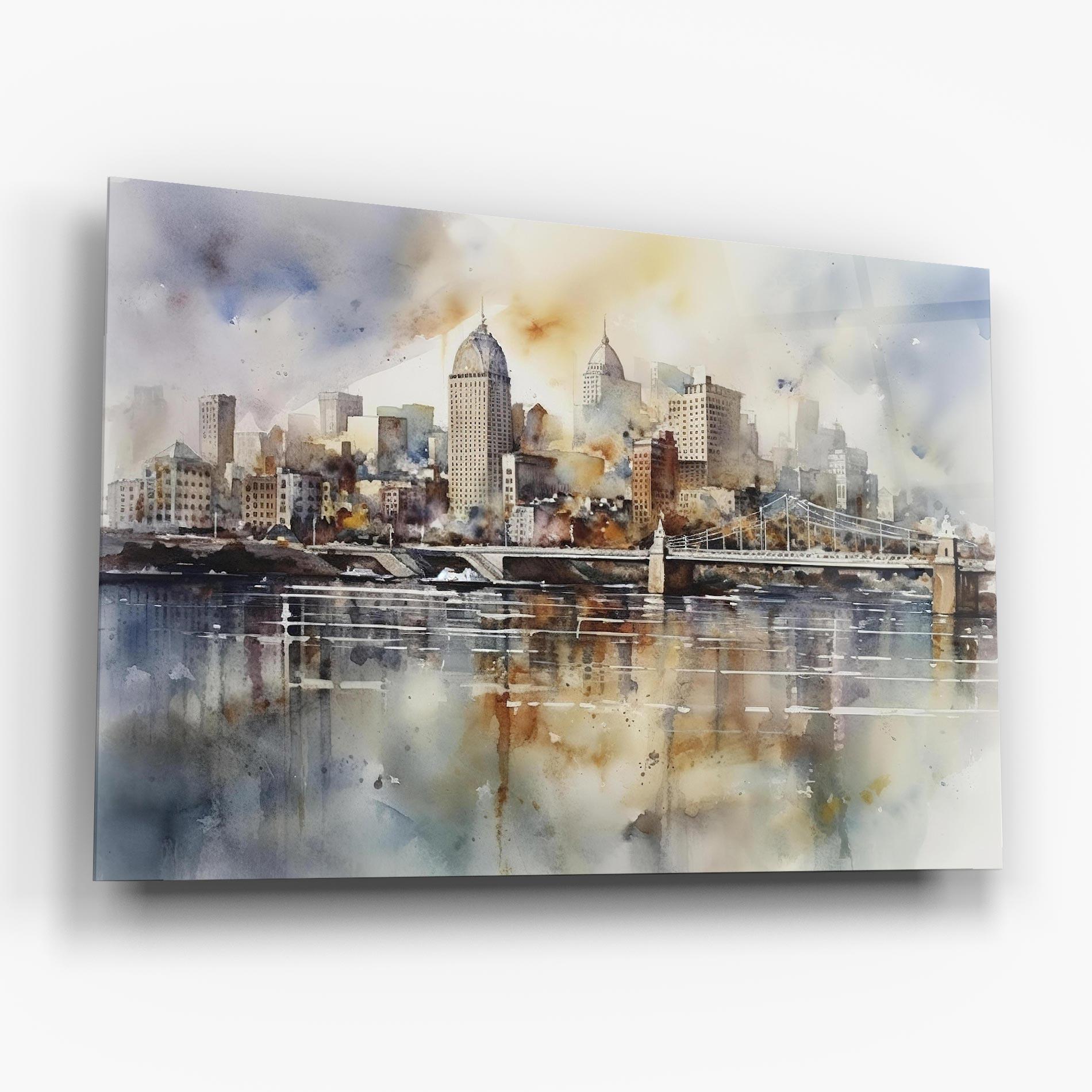 Glasbild Watercolor Skyline mockup 6