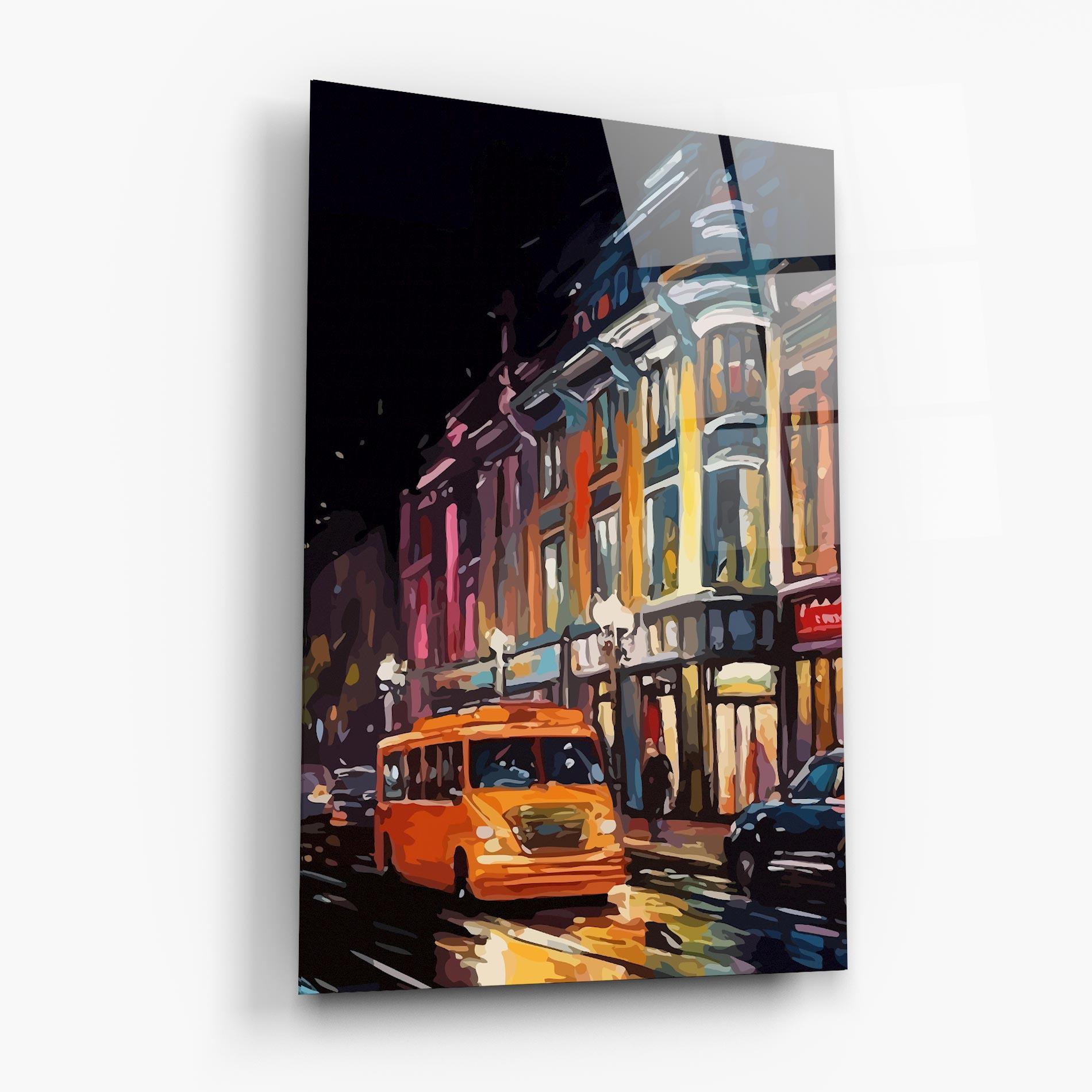 Glasbild Yellow Car City Art mockup 6