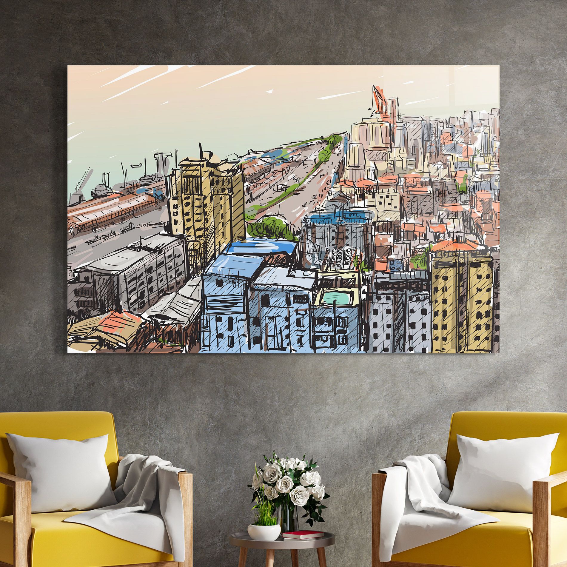 Colorful City Drawing mockup 4