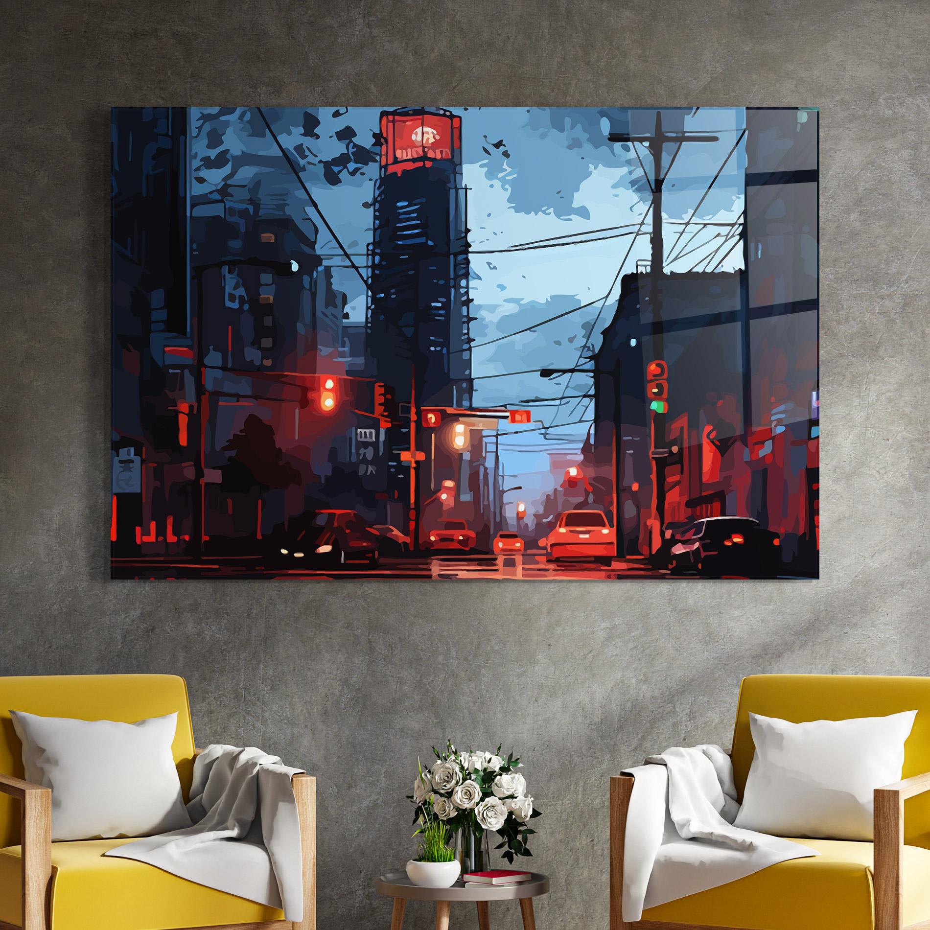 Glasbild Red City Light mockup 4