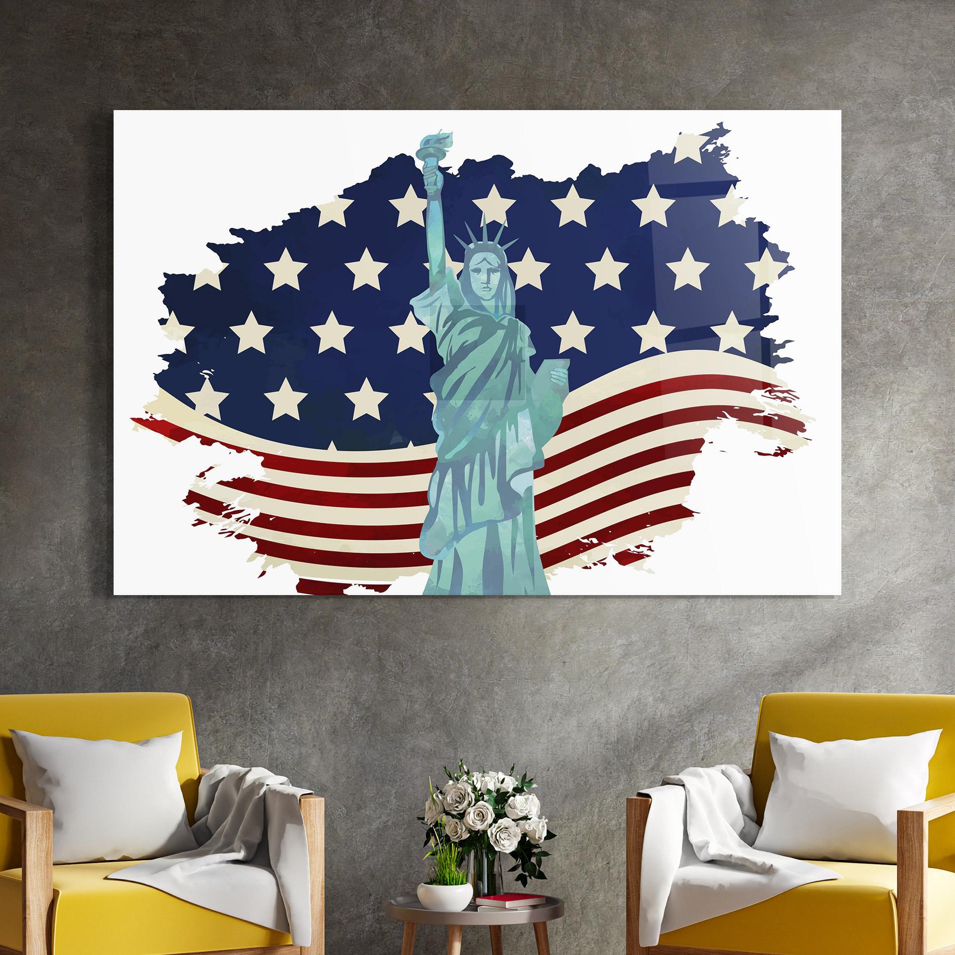 Glasbild Usa Flag Statue mockup 4