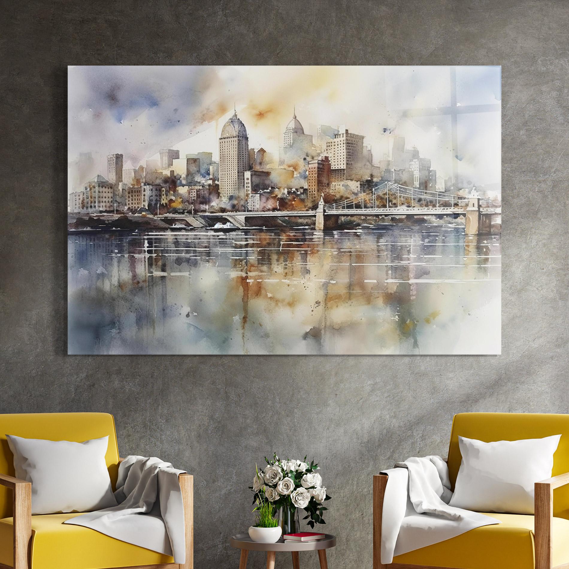 Glasbild Watercolor Skyline mockup 4