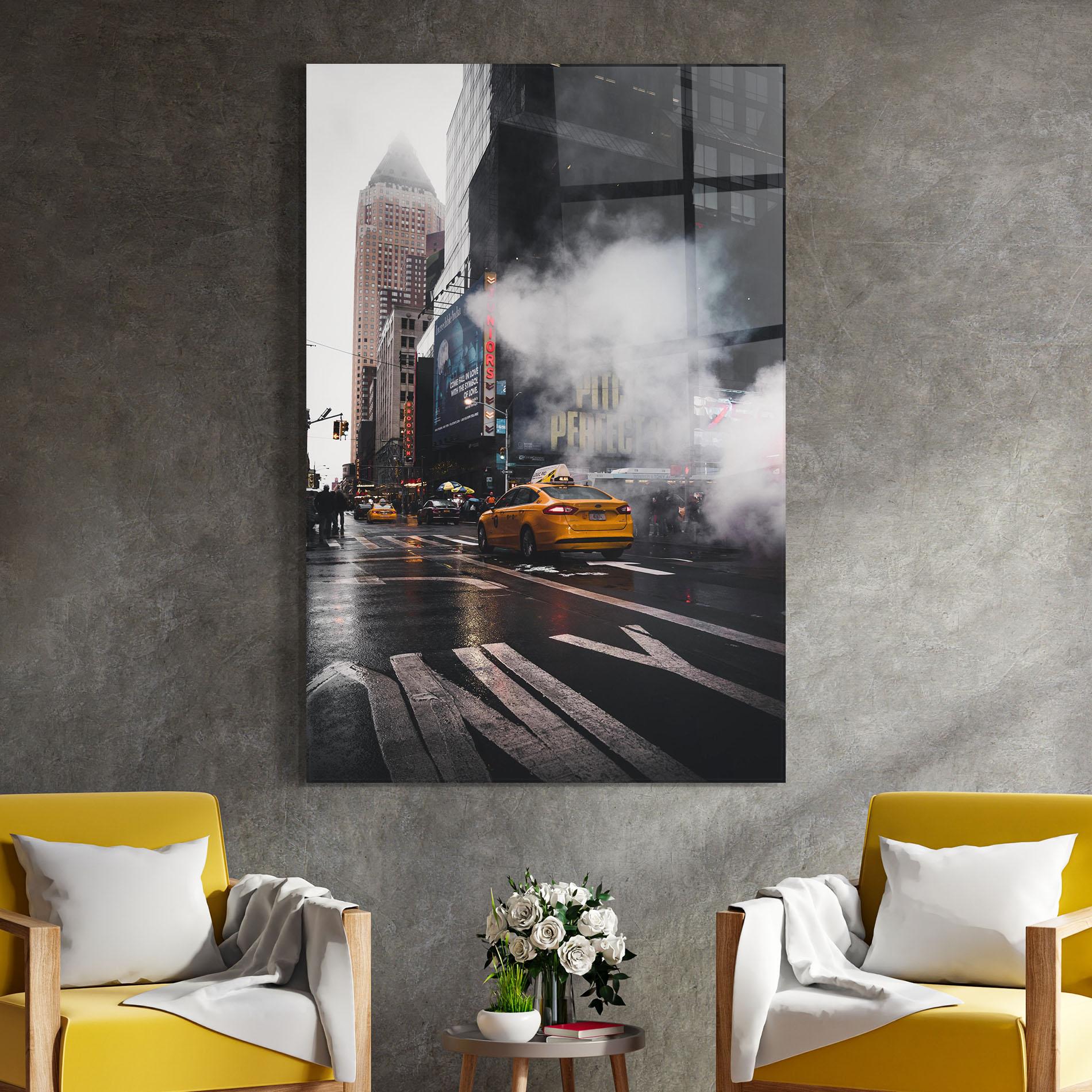 Glasbild Taxi Smoke City mockup 4