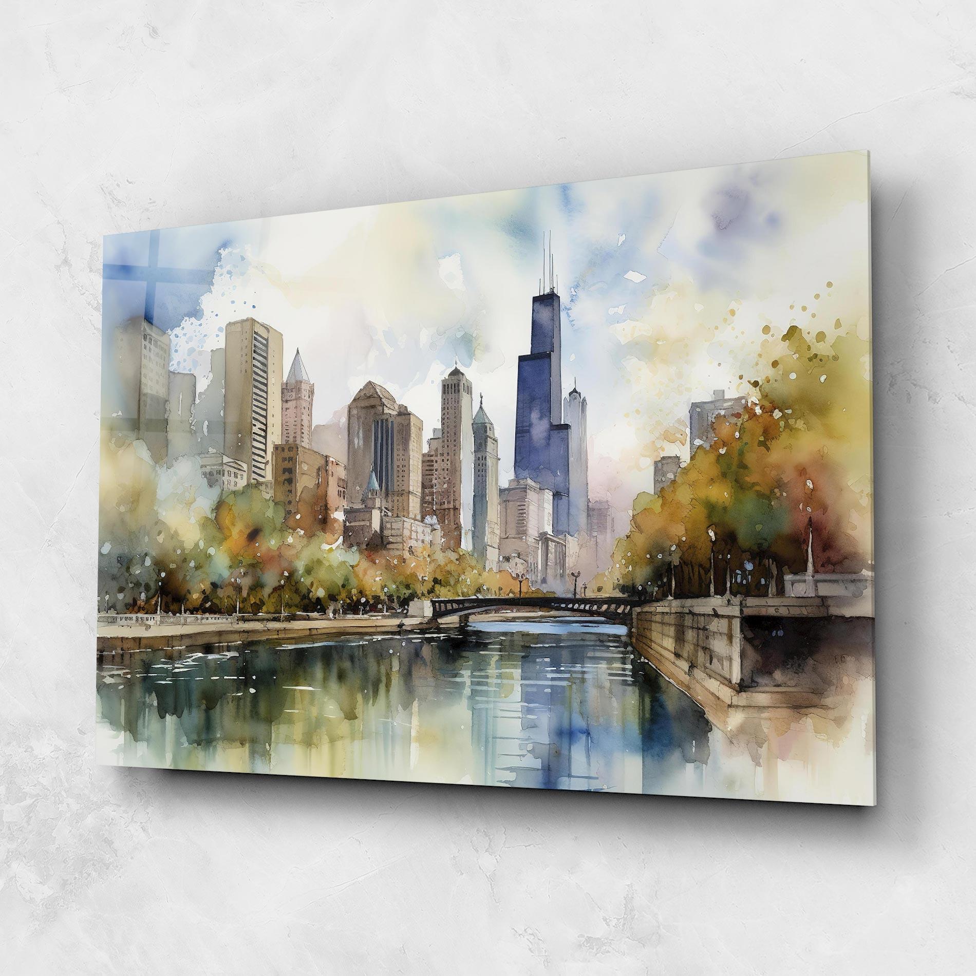 Glasbild City Skyline Painting mockup 1