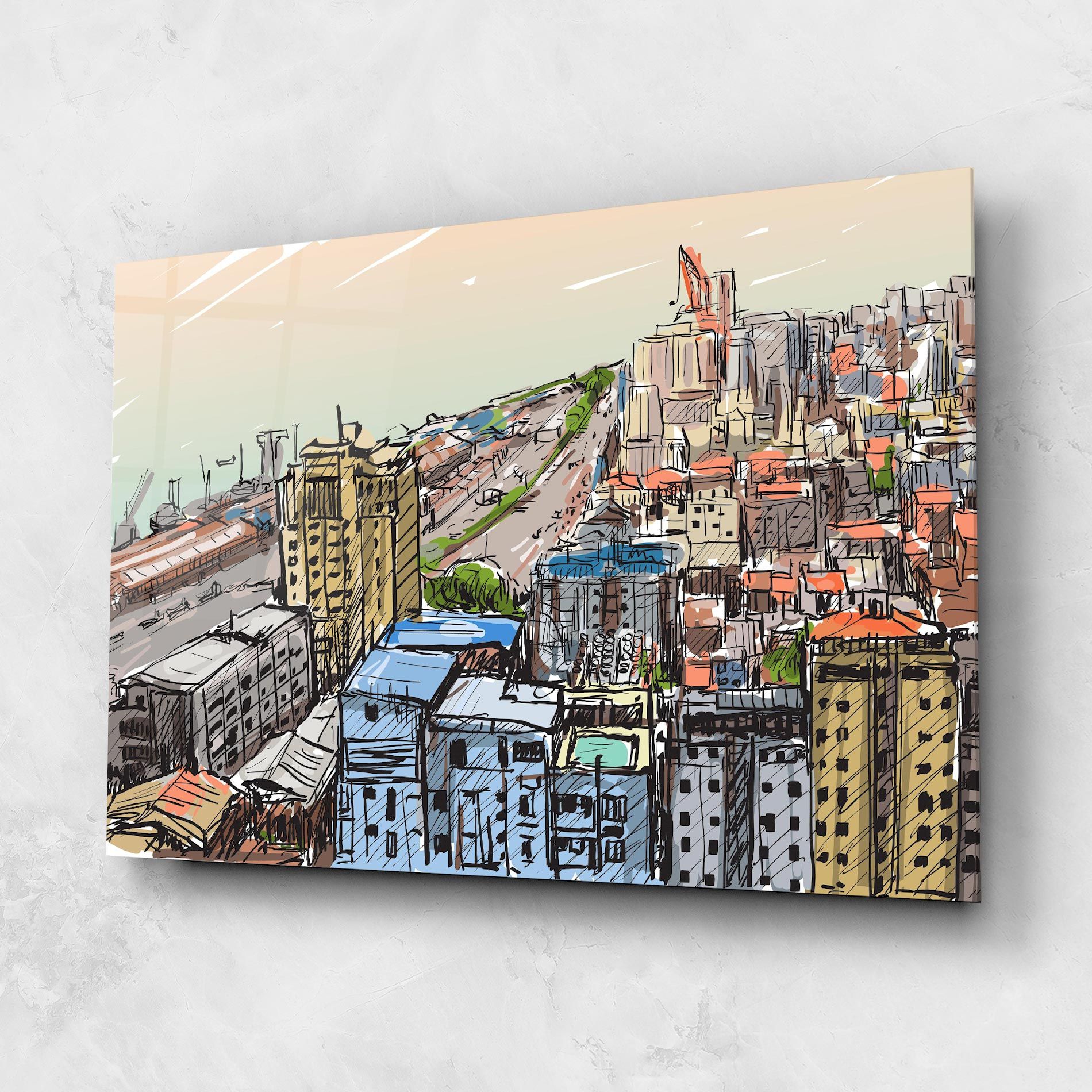 Colorful City Drawing mockup 1