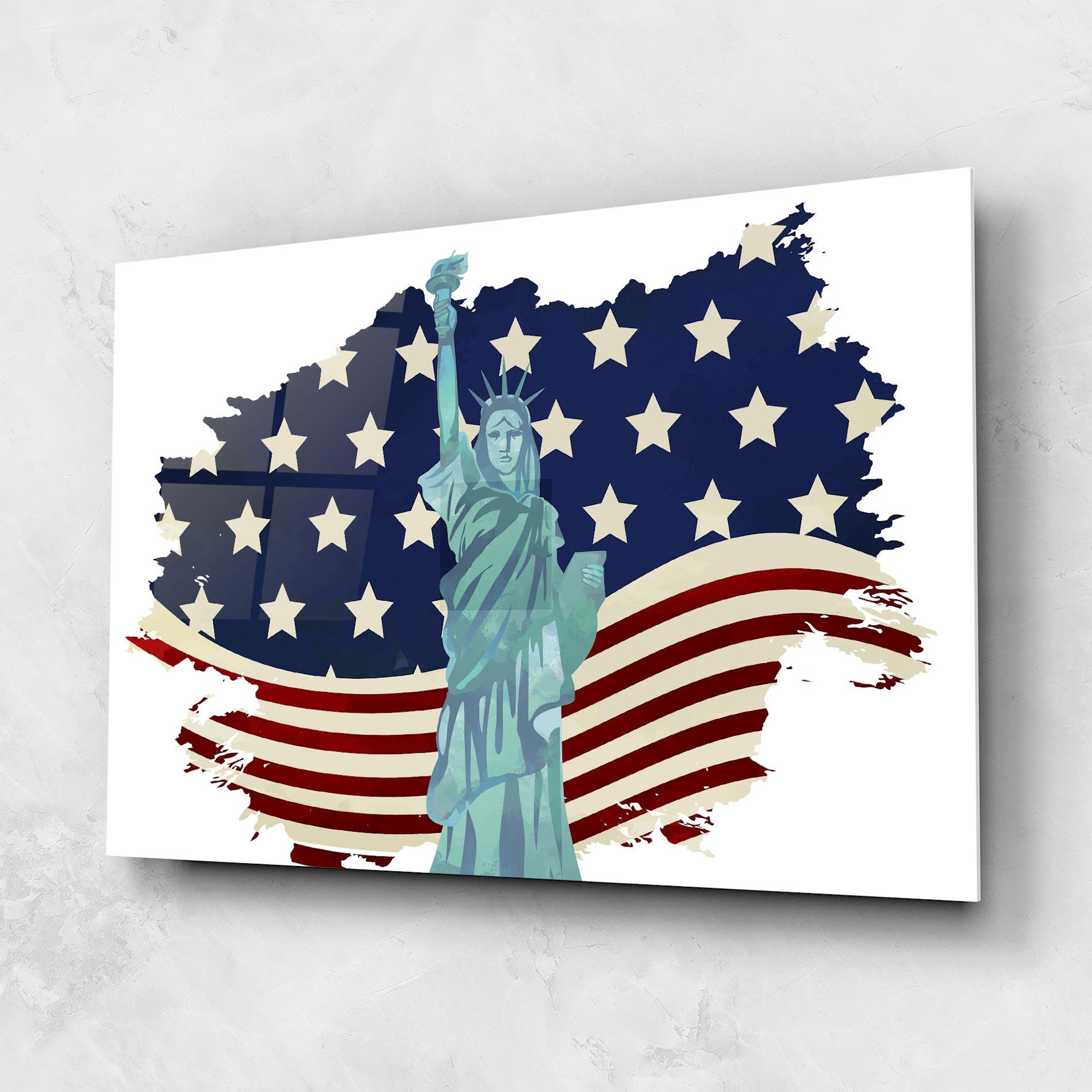 Glasbild Usa Flag Statue mockup 1