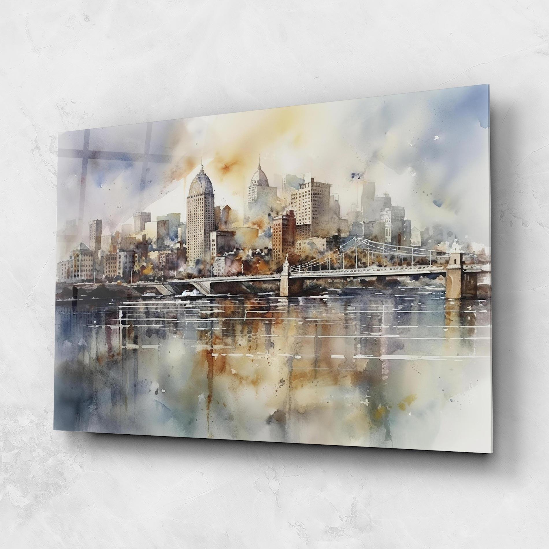 Glasbild Watercolor Skyline mockup 1