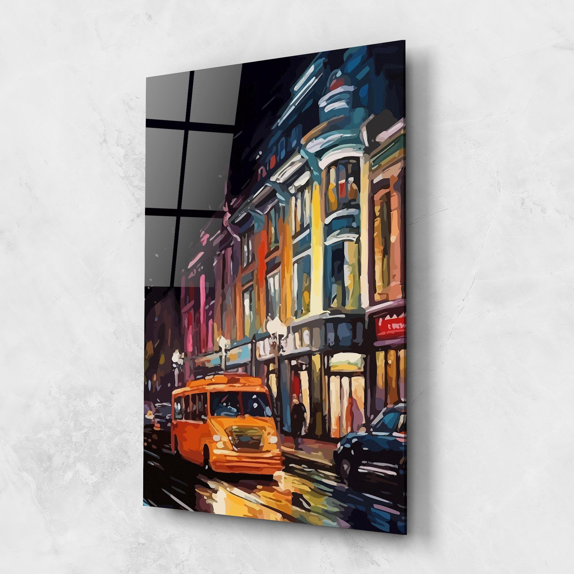 Glasbild Yellow Car City Art mockup 1