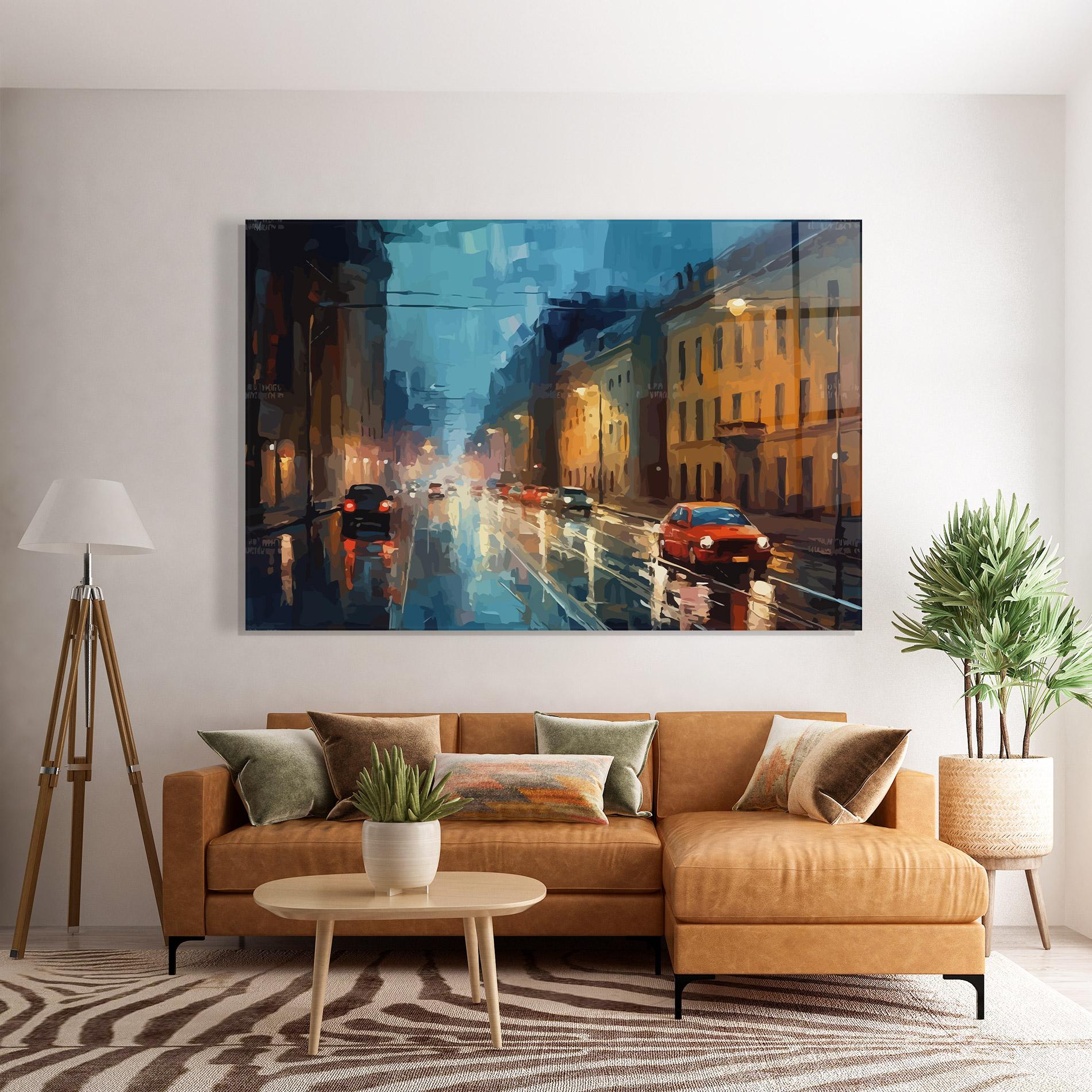 Glasbild Red Car City Night mockup 7