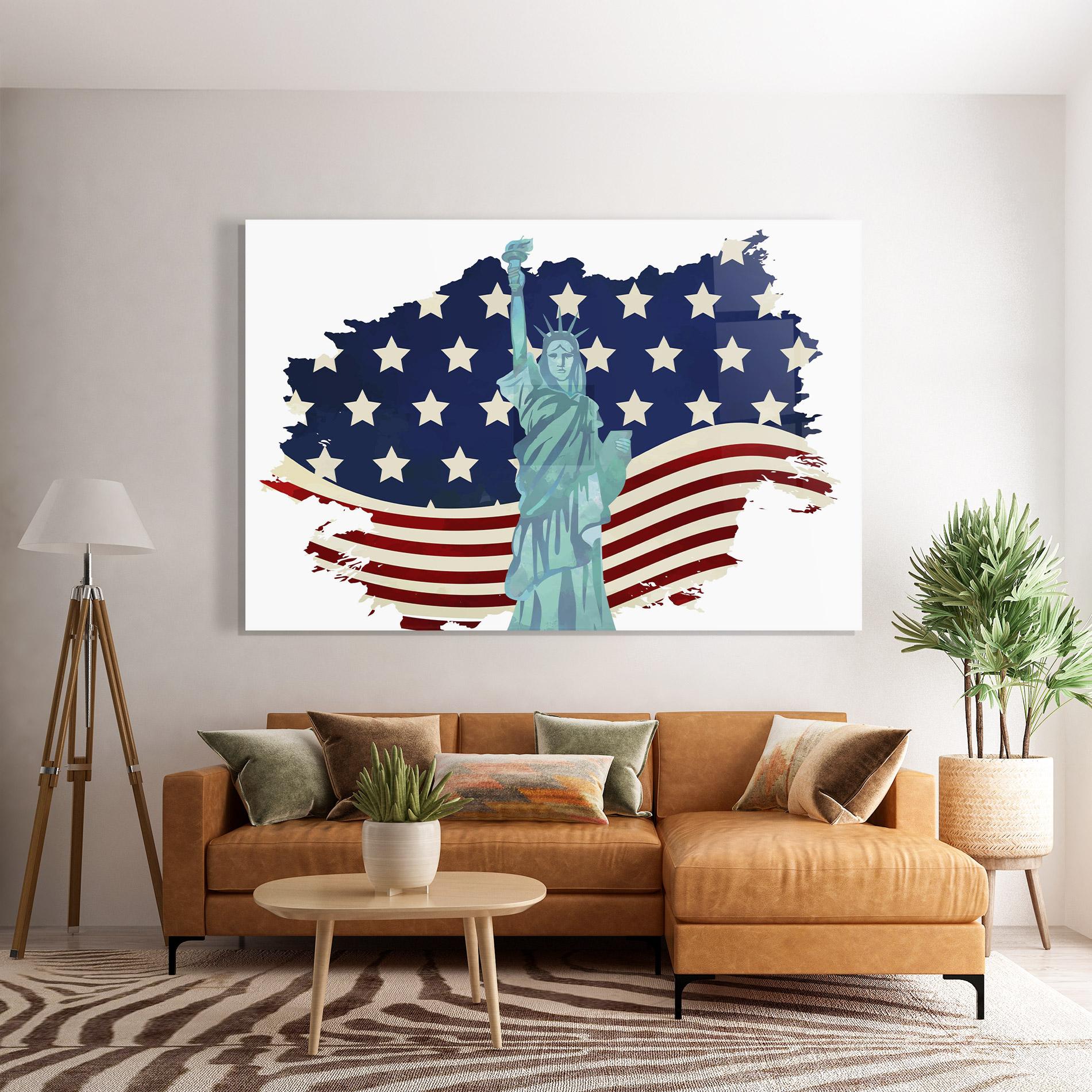 Glasbild Usa Flag Statue mockup 7