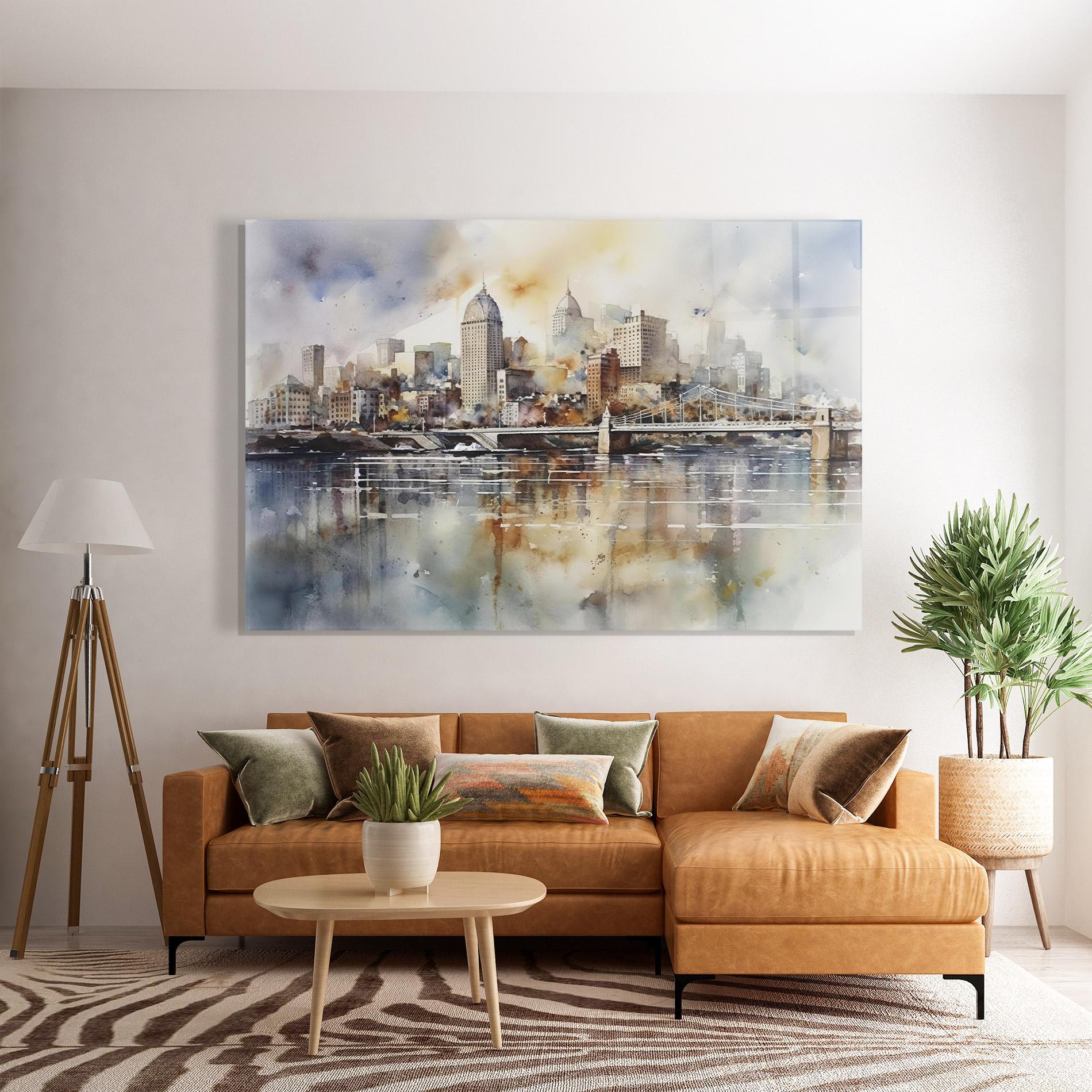 Glasbild Watercolor Skyline mockup 7