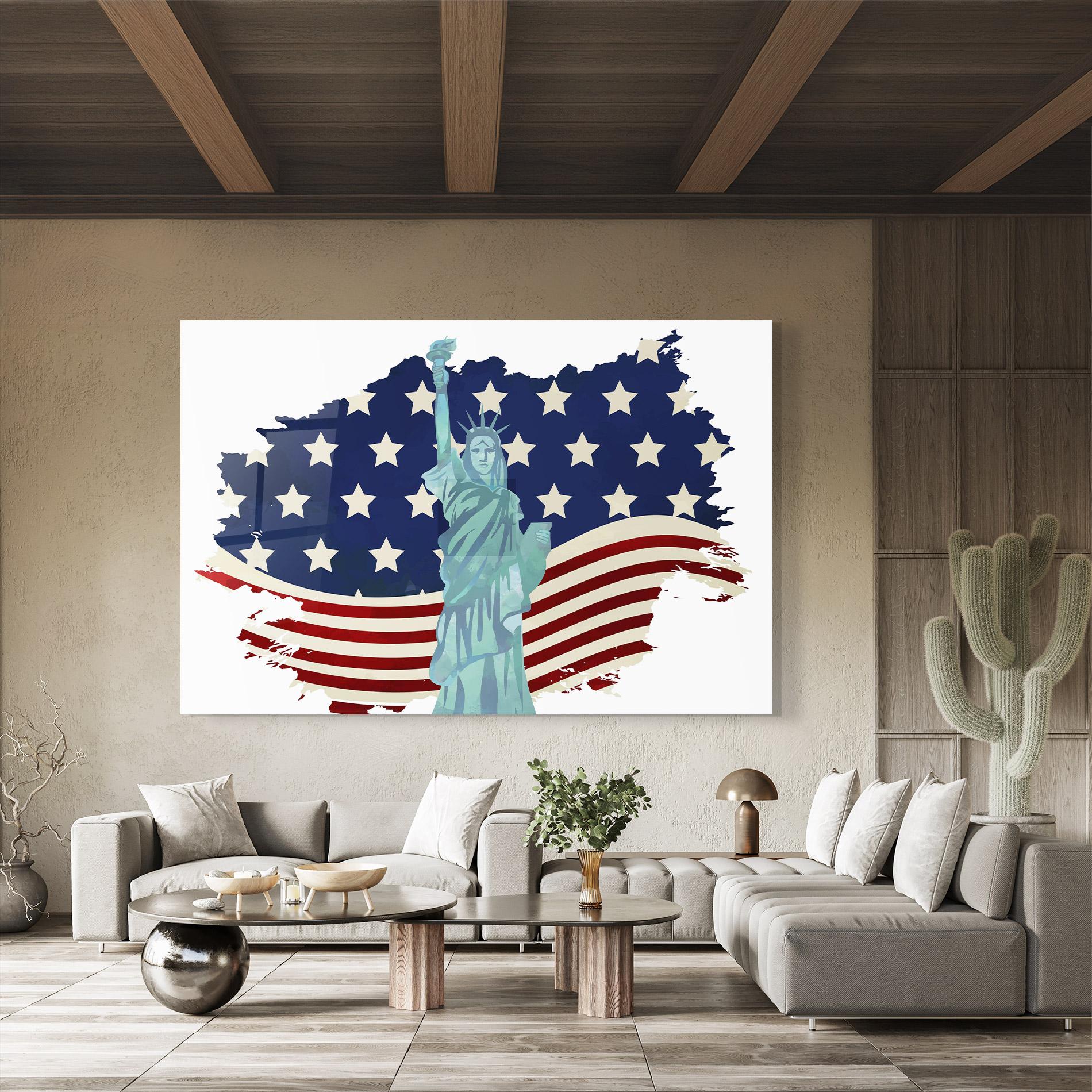 Glasbild Usa Flag Statue mockup 8